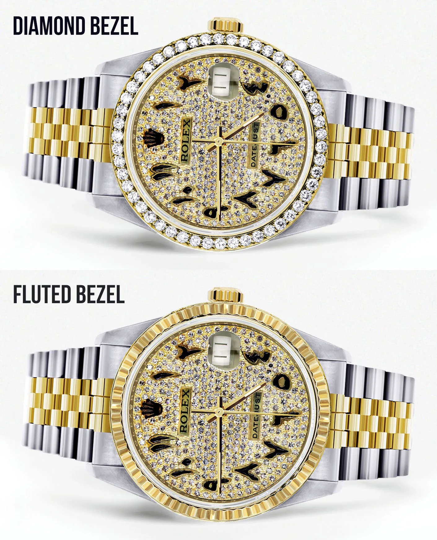 Womens Diamond Gold Rolex Watch 16233 | 36Mm | Black Arabic Full Diamond Dial | Jubilee Band - Image 2