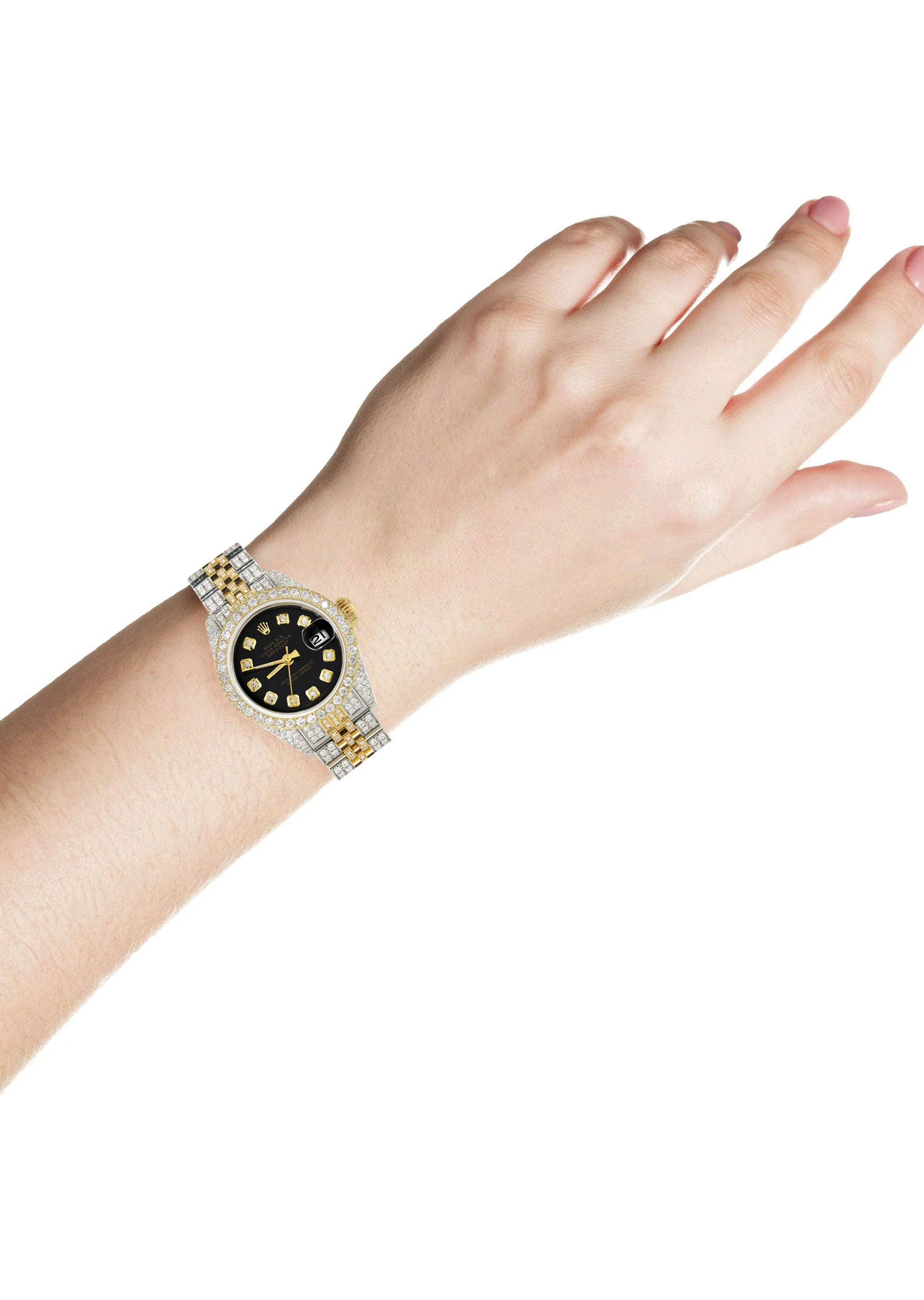 Womens Diamond Gold Rolex Watch | 26Mm | Black Dial | Jubilee Band - Image 3