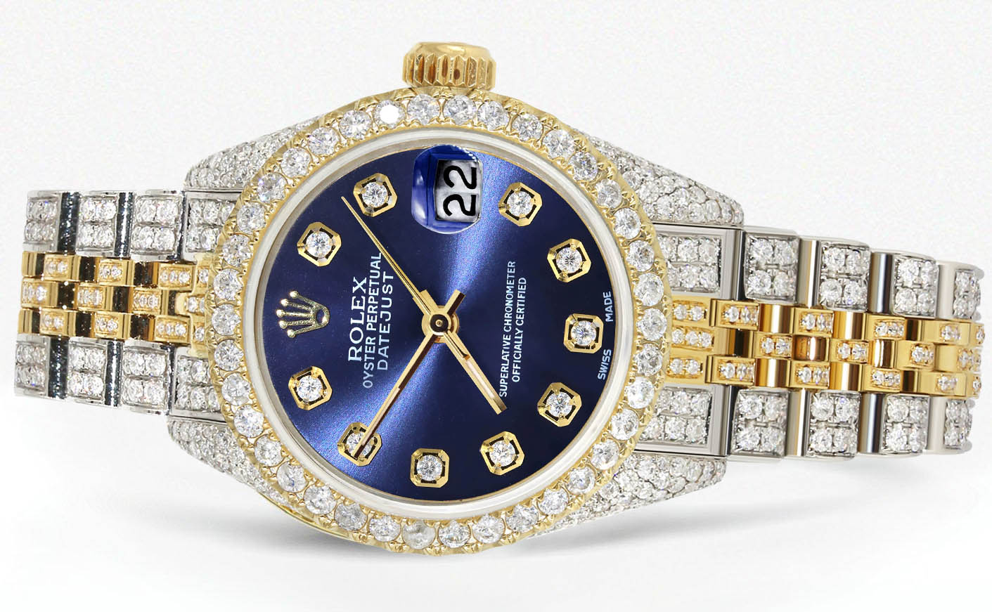 Womens Diamond Gold Rolex Watch | 26Mm | Blue Dial | Jubilee Band - Image 2