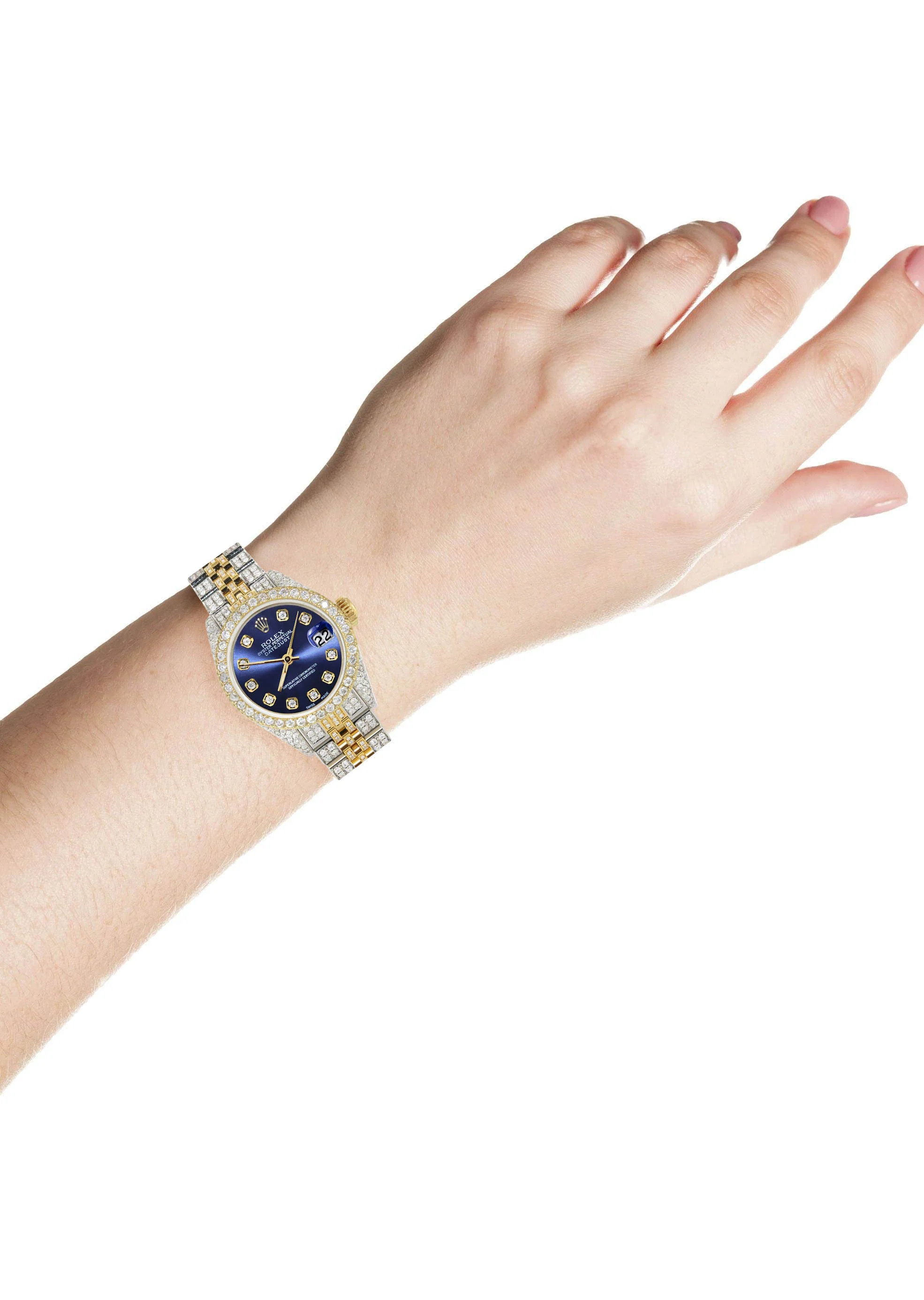 Womens Diamond Gold Rolex Watch | 26Mm | Blue Dial | Jubilee Band - Image 3
