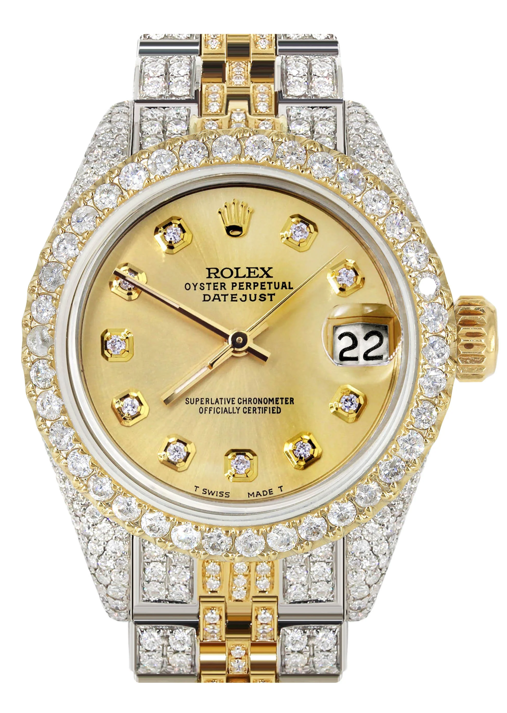 Womens Diamond Gold Rolex Watch | 26Mm | Gold Dial | Jubilee Band