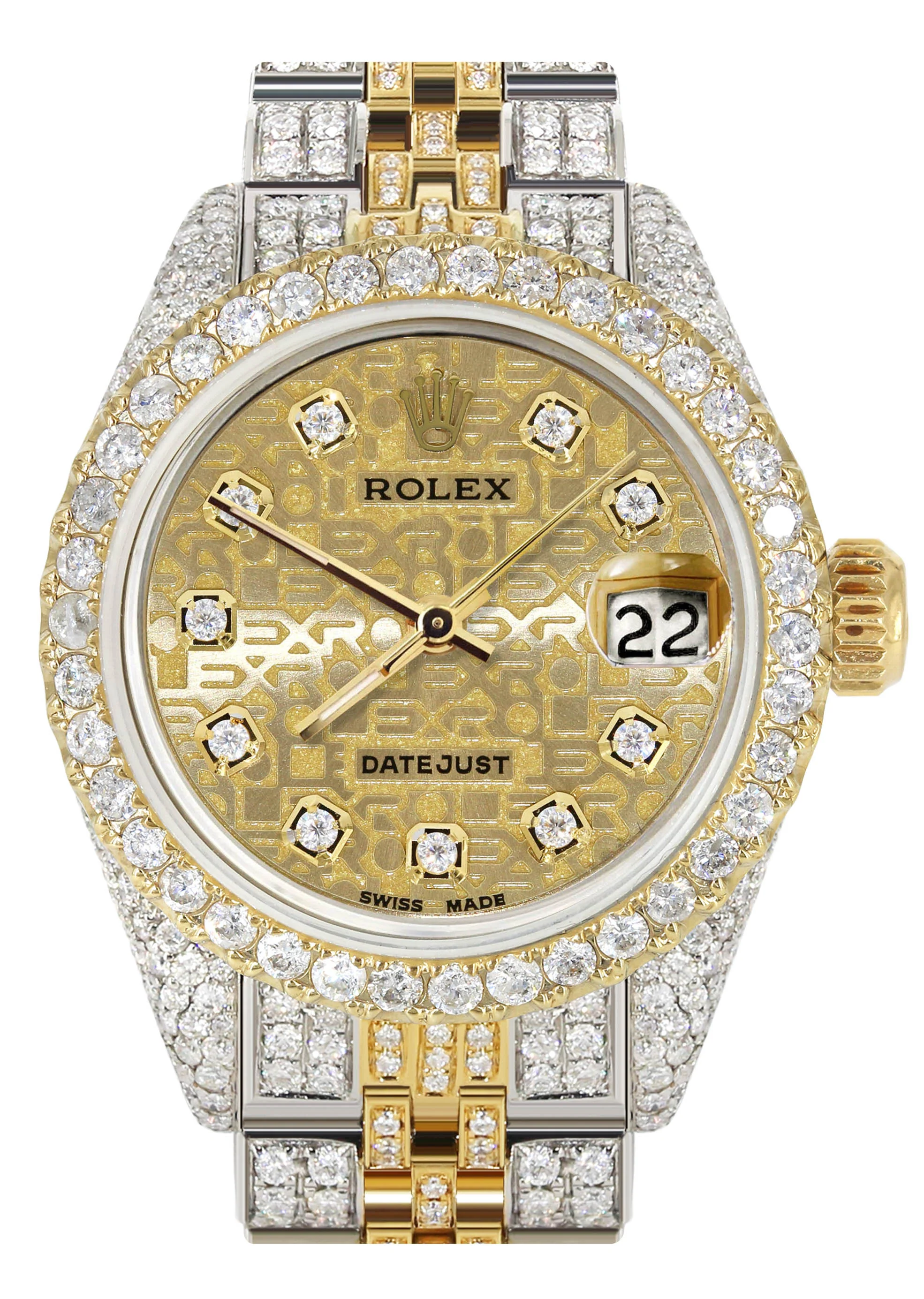 Womens Diamond Gold Rolex Watch | 26Mm | Gold Texture Dial | Jubilee Band