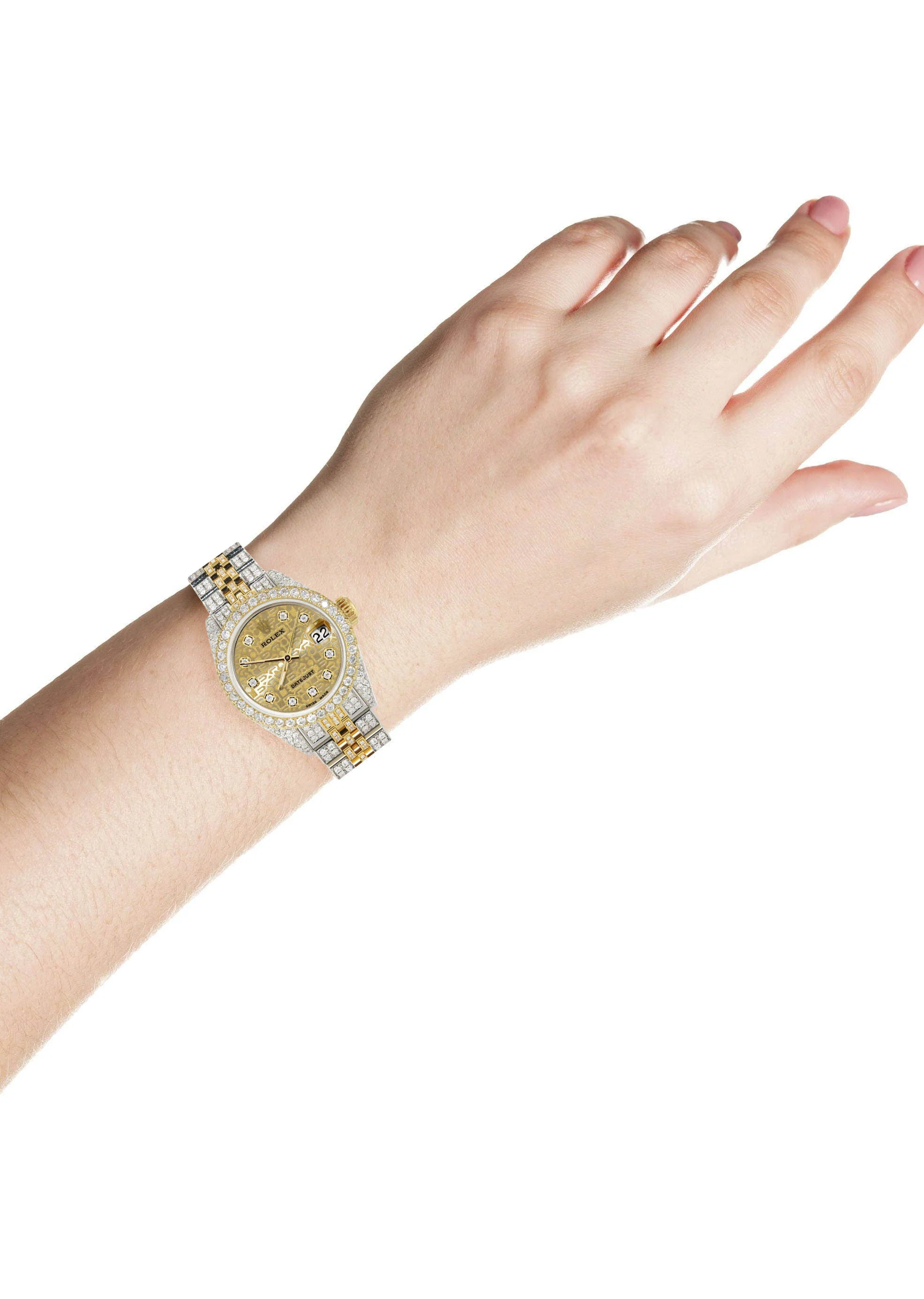 Womens Diamond Gold Rolex Watch | 26Mm | Gold Texture Dial | Jubilee Band - Image 3