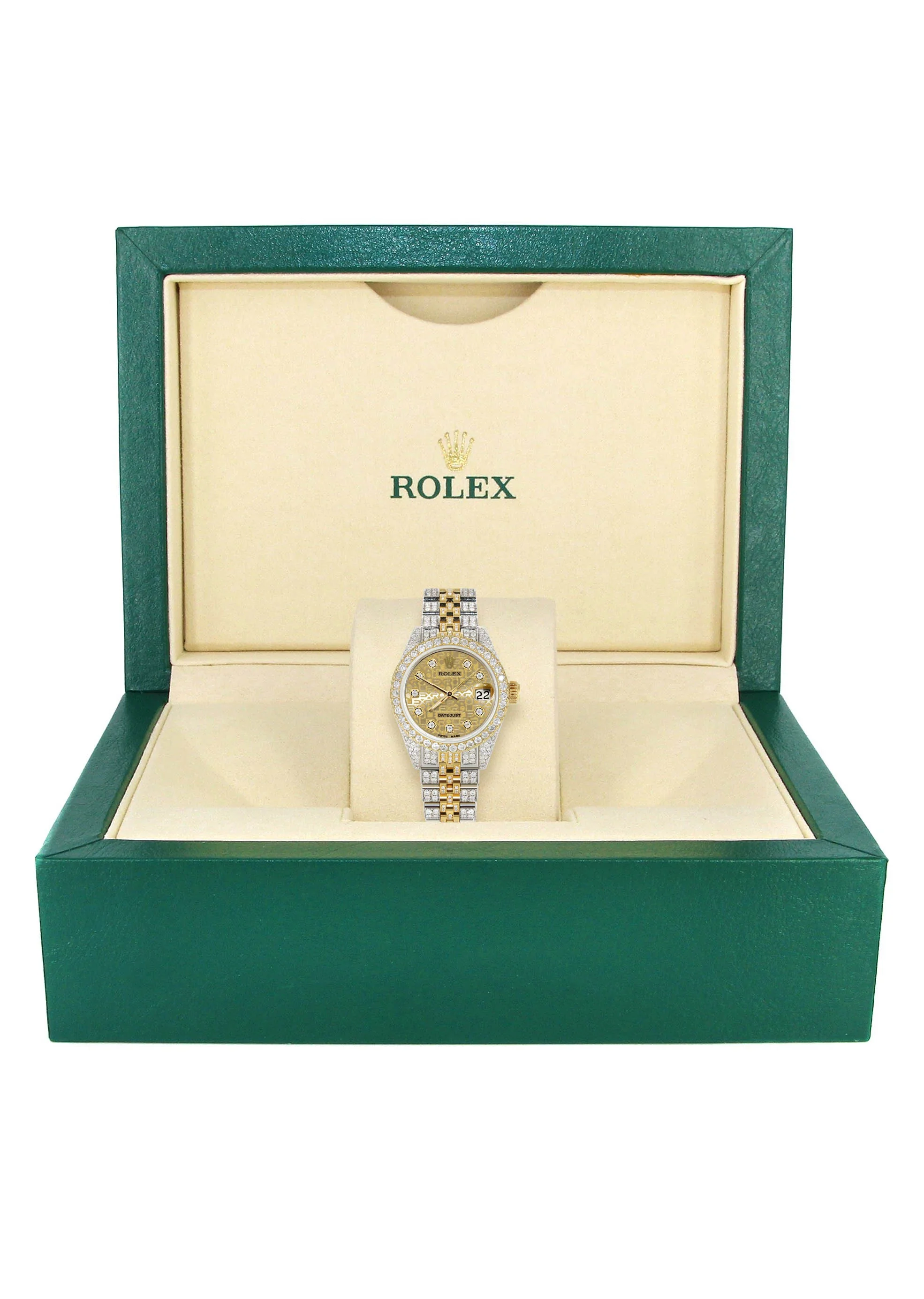 Womens Diamond Gold Rolex Watch | 26Mm | Gold Texture Dial | Jubilee Band - Image 6
