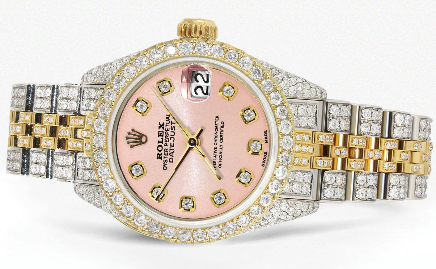 Womens Diamond Gold Rolex Watch | 26Mm | Light Pink Dial | Jubilee Band - Image 2