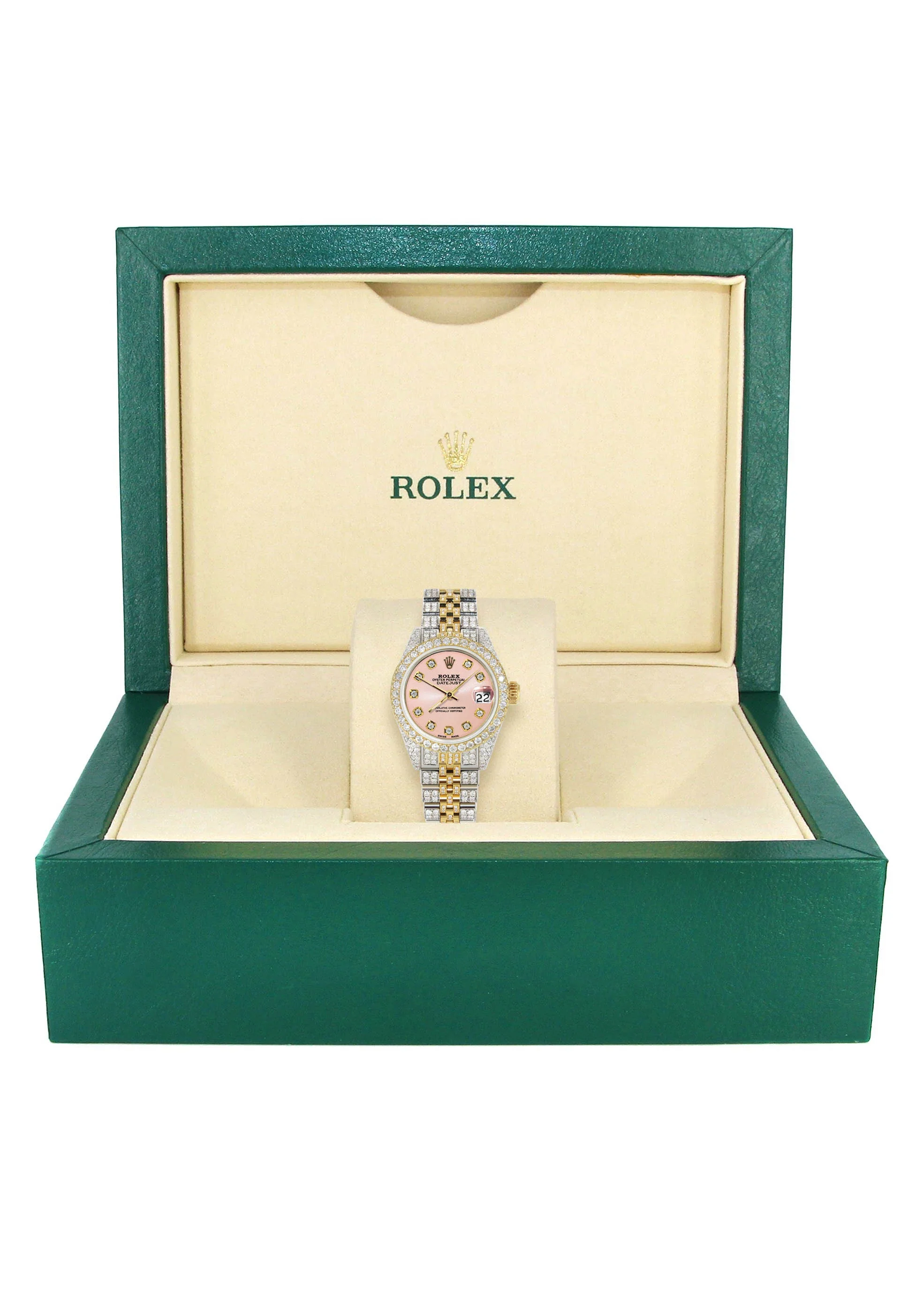 Womens Diamond Gold Rolex Watch | 26Mm | Light Pink Dial | Jubilee Band - Image 6