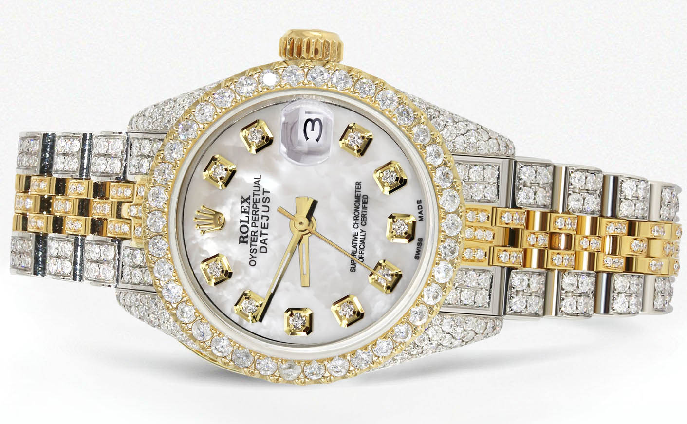 Womens Diamond Gold Rolex Watch | 26Mm | Mother Of Pearl Dial | Jubilee Band - Image 2