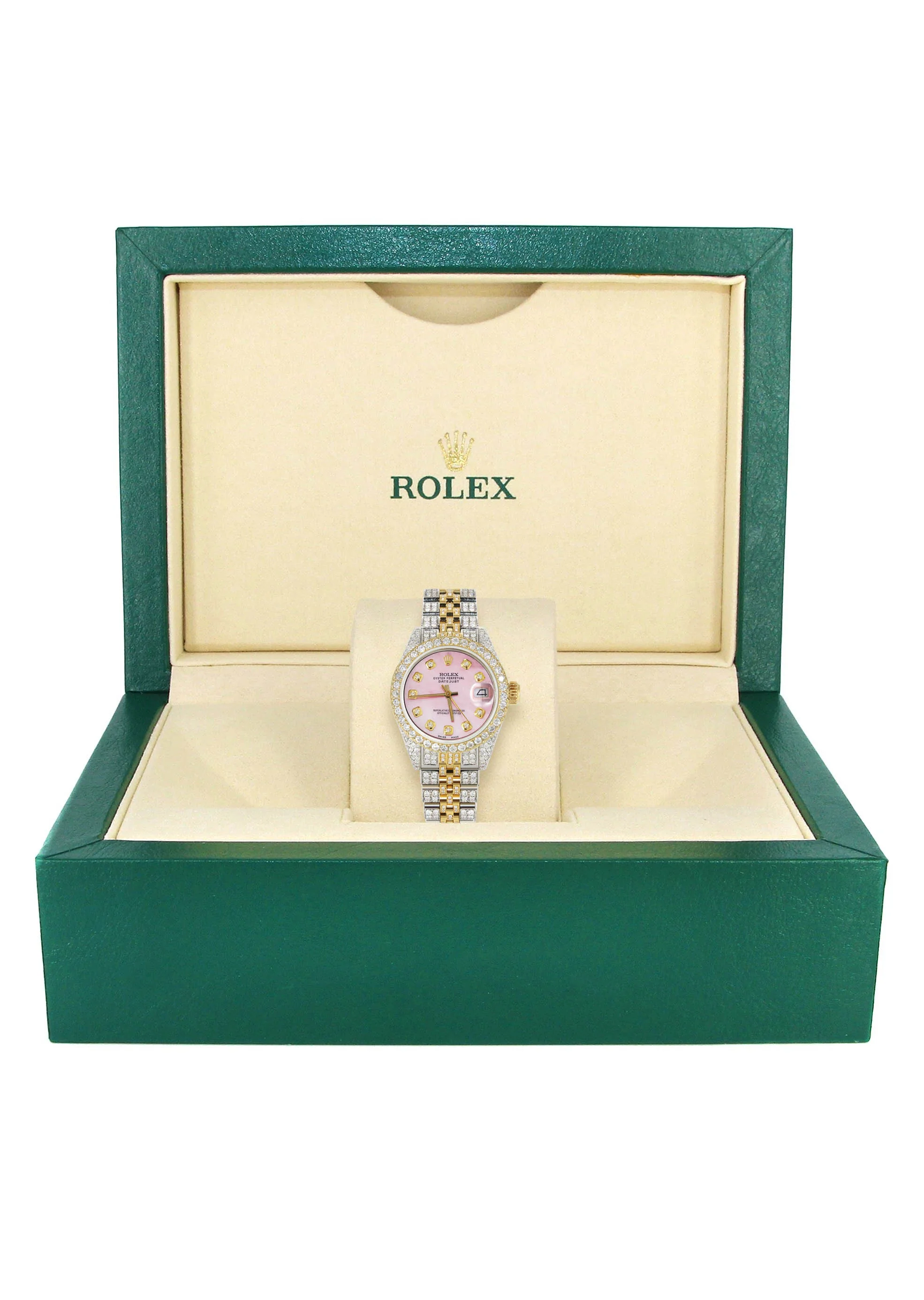 Womens Diamond Gold Rolex Watch | 26Mm | Pink Mother Of Pearl Dial | Jubilee Band - Image 6