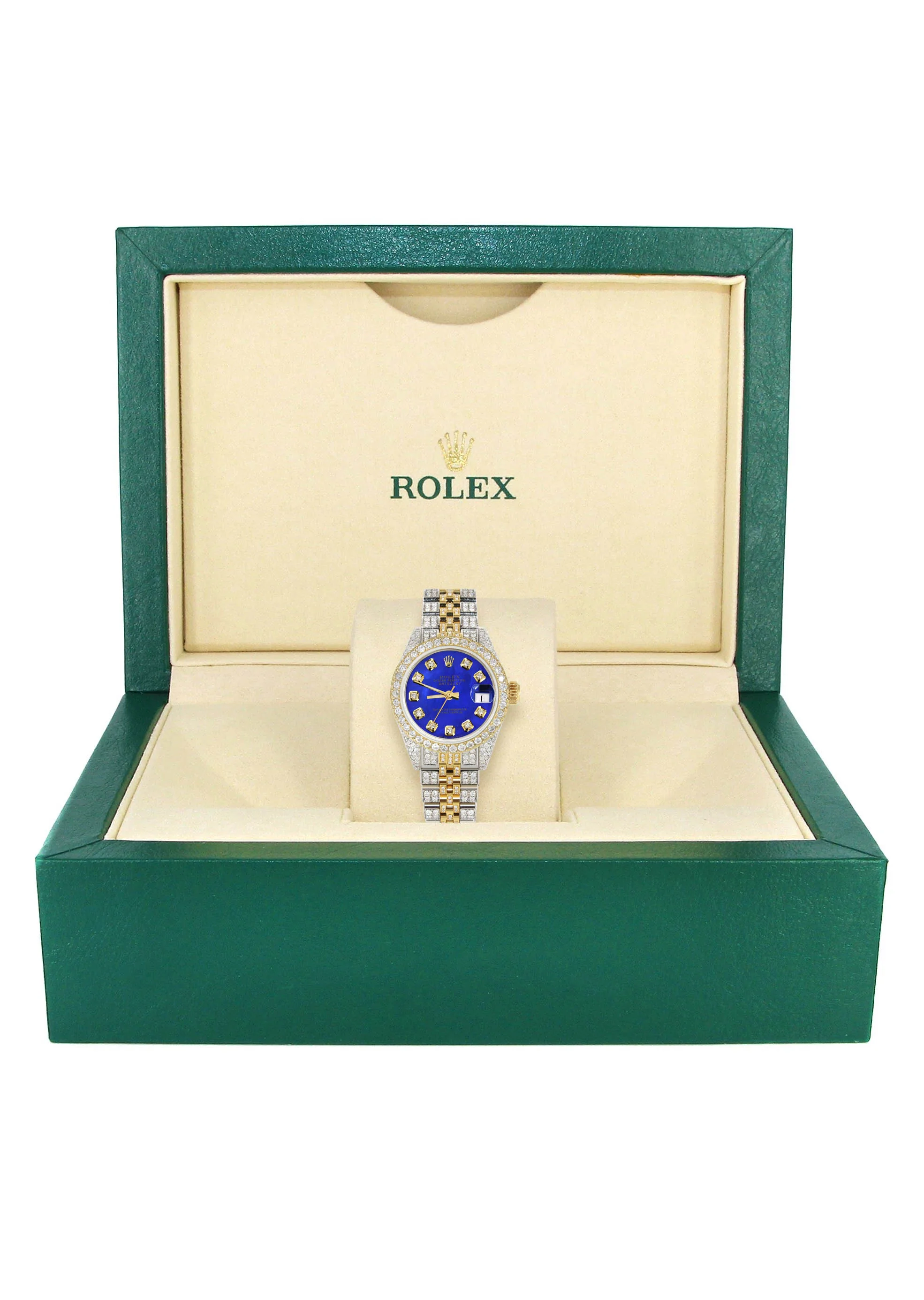 Womens Diamond Gold Rolex Watch | 26Mm | Royal Blue Dial | Jubilee Band - Image 6