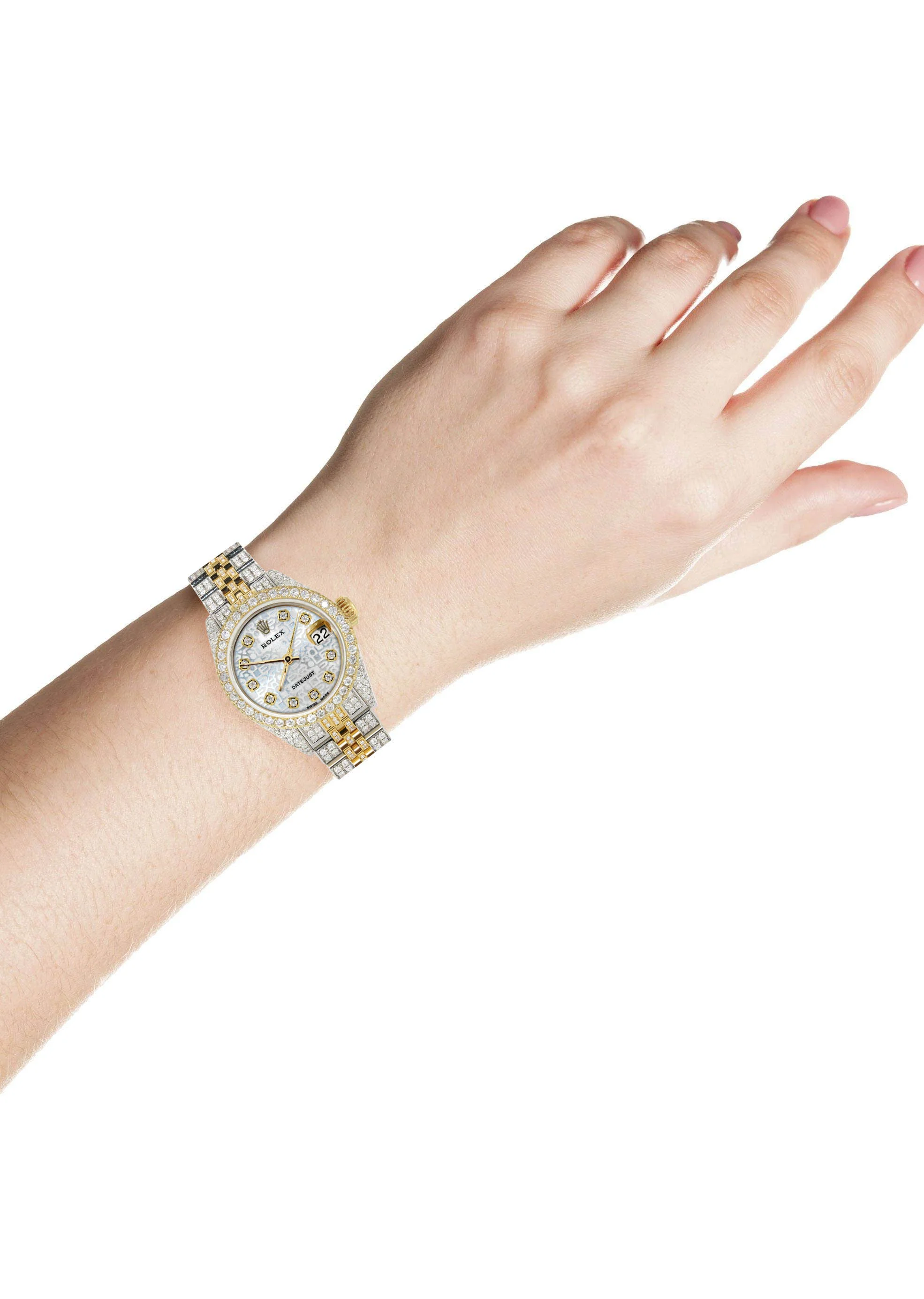 Womens Diamond Gold Rolex Watch | 26Mm | Texture Dial | Jubilee Band - Image 3