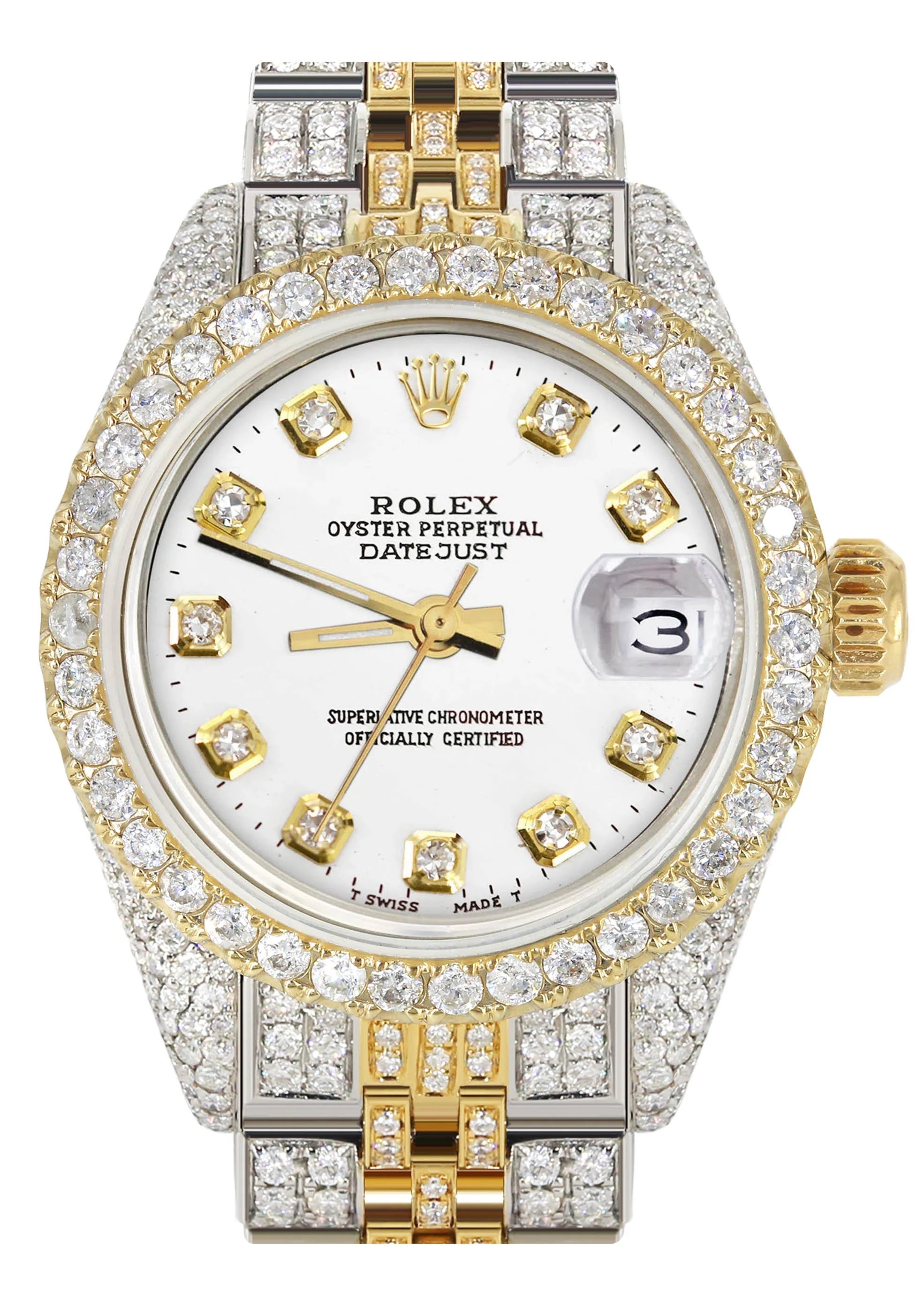 Womens Diamond Gold Rolex Watch | 26Mm | White Dial | Jubilee Band