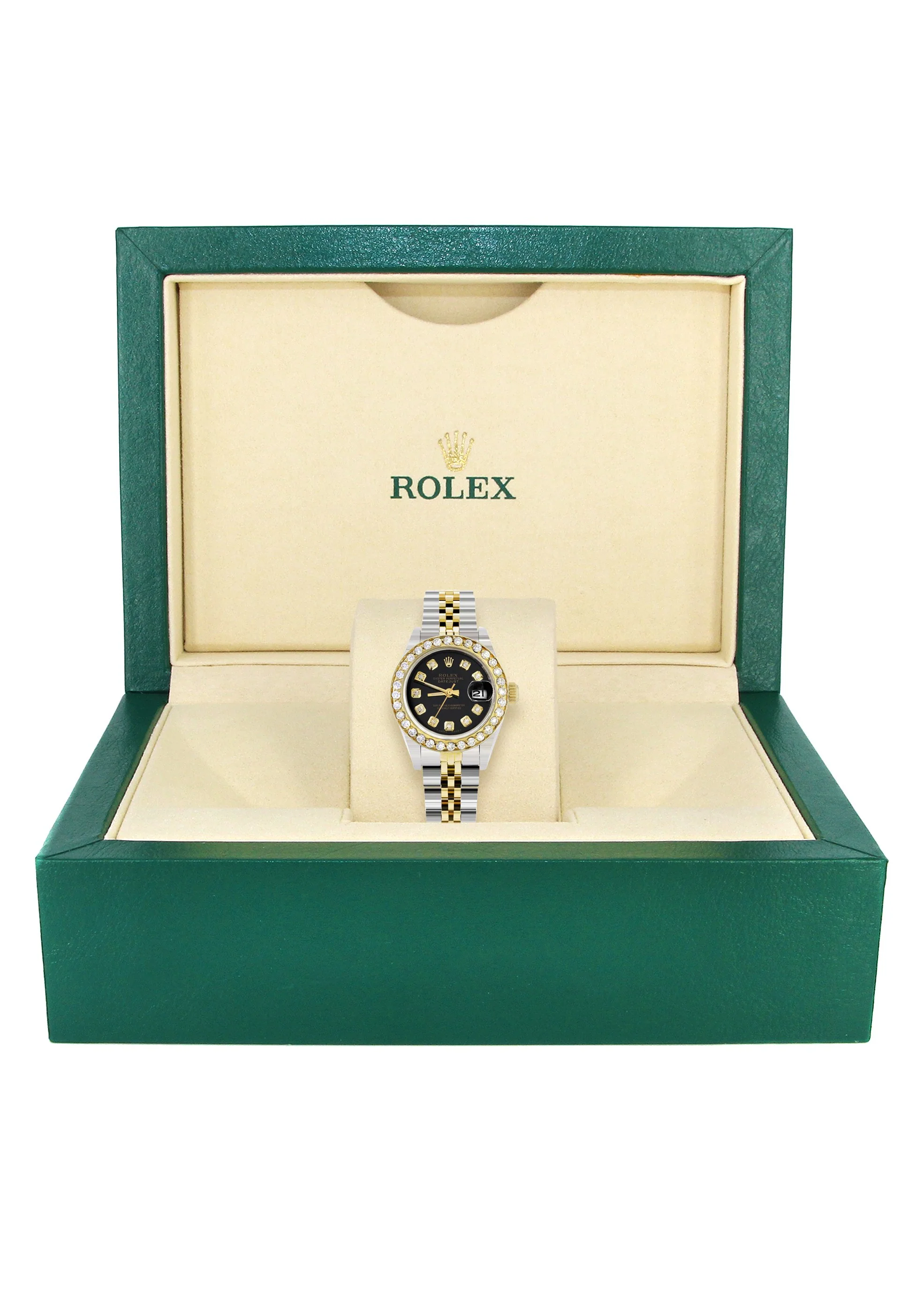 Womens Diamond Gold Rolex Watch | 1 Carat Bezel | 26Mm | Black Dial | Jubilee Band - Image 6