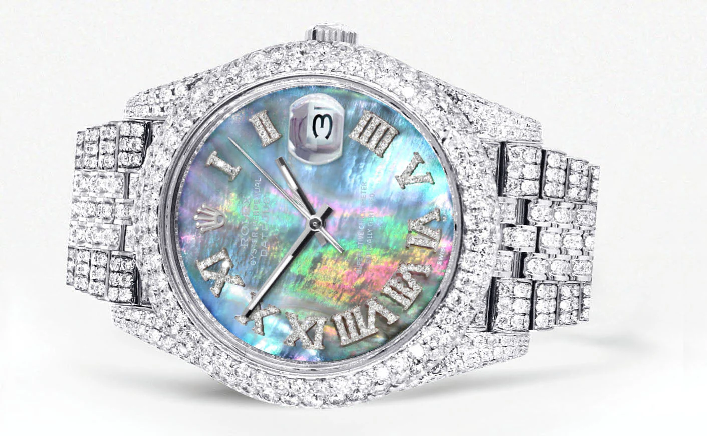 Womens Diamond Iced Out Rolex Datejust 41 | 25 Carats Of Diamonds | Abalone Mother Of Pearl Dial | Two Row | Jubilee Band - Image 2