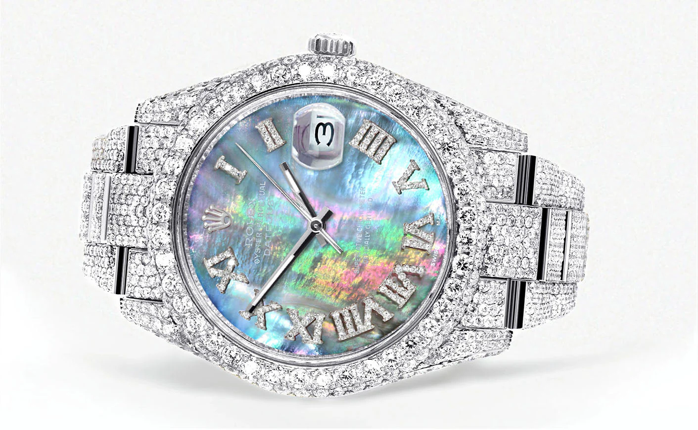 Womens Diamond Iced Out Rolex Datejust 41 | 25 Carats Of Diamonds | Abalone Mother of Pearl Dial | Two Row | Oyster Band - Image 2