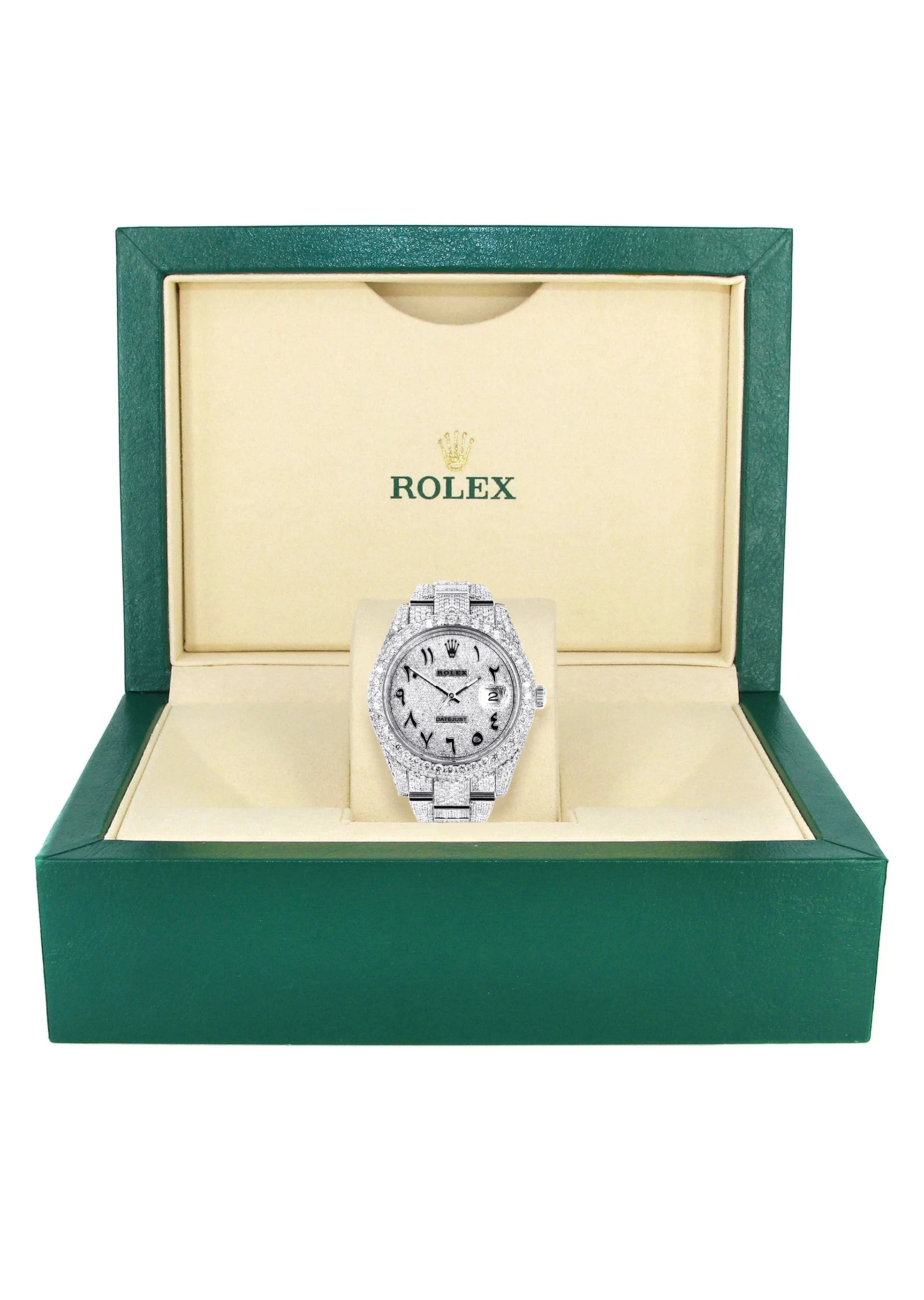 Womens Diamond Iced Out Rolex Datejust 41 | 25 Carats Of Diamonds | Custom Arabic Diamond Dial | Two Row | Oyster Band - Image 5