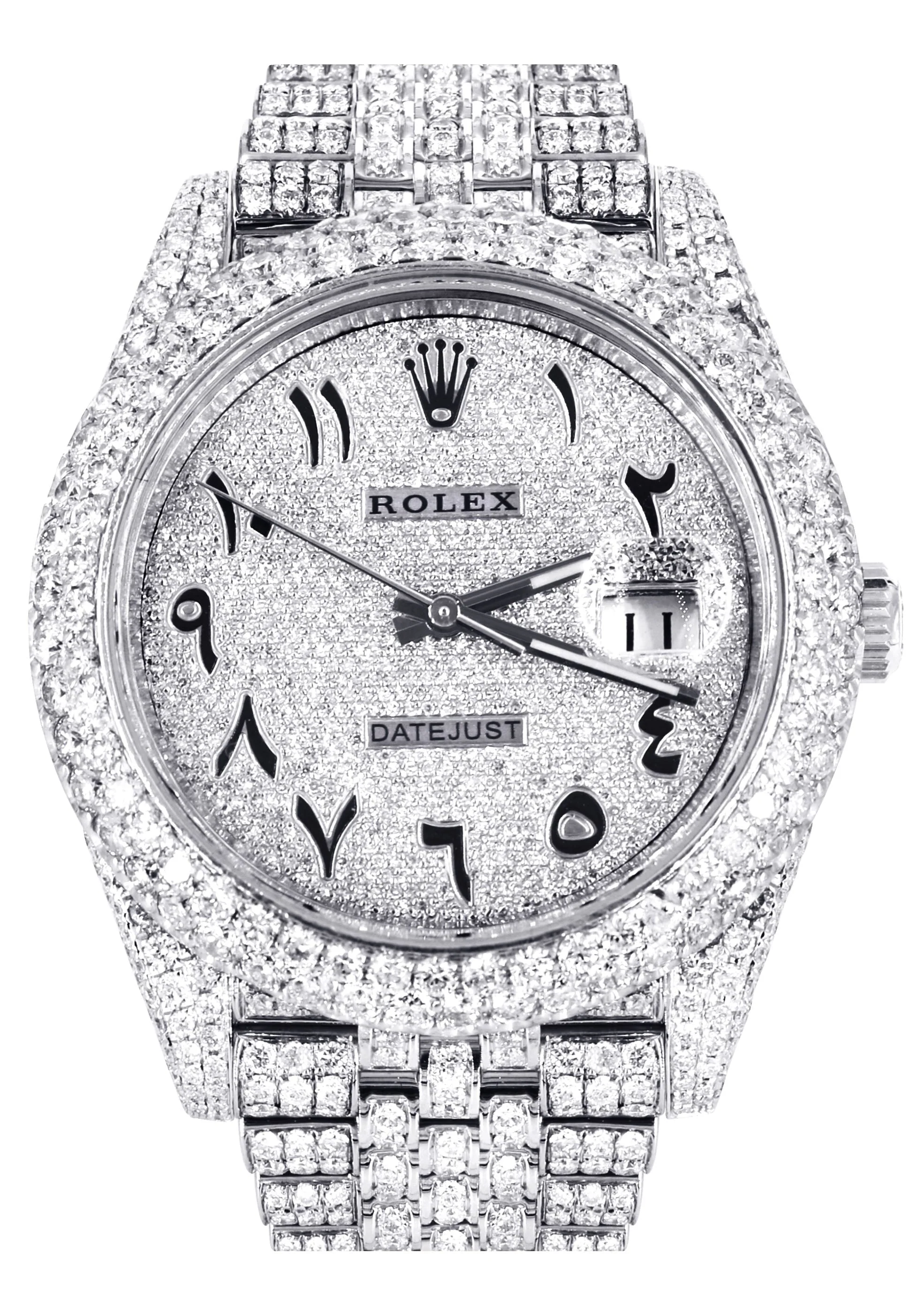 Womens Diamond Iced Out Rolex Datejust 41 | 25 Carats Of Diamonds | Custom Arabic Numeral Diamond Dial | Two Row | Jubilee Band