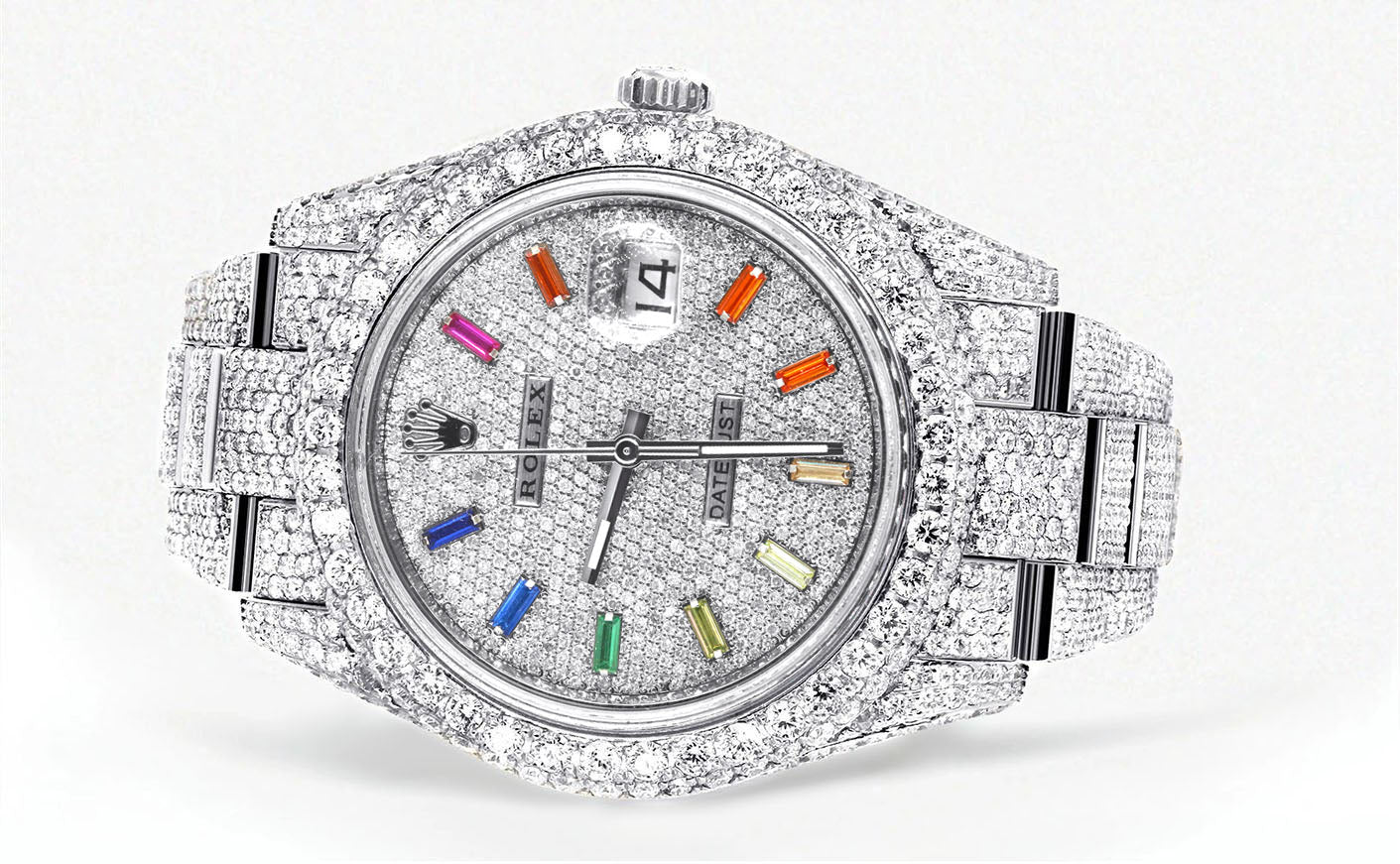 Womens Diamond Iced Out Rolex Datejust 41 | 25 Carats Of Diamonds | Custom Color Baguettes Dial | Two Row | Oyster Band - Image 2