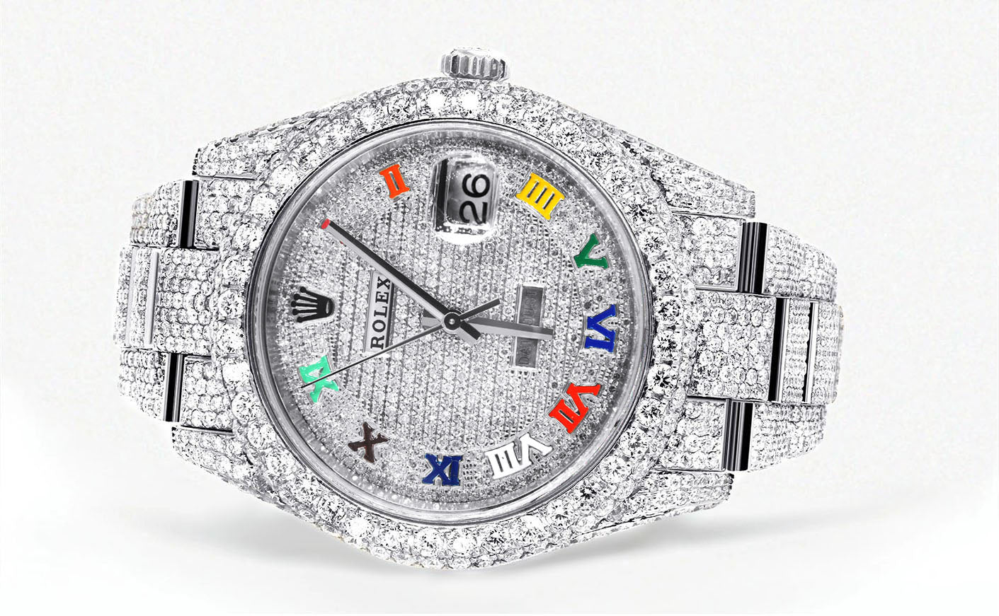 Womens Diamond Iced Out Rolex Datejust 41 | 25 Carats Of Diamonds | Custom Color Roman Dial | Two Row | Oyster Band - Image 2
