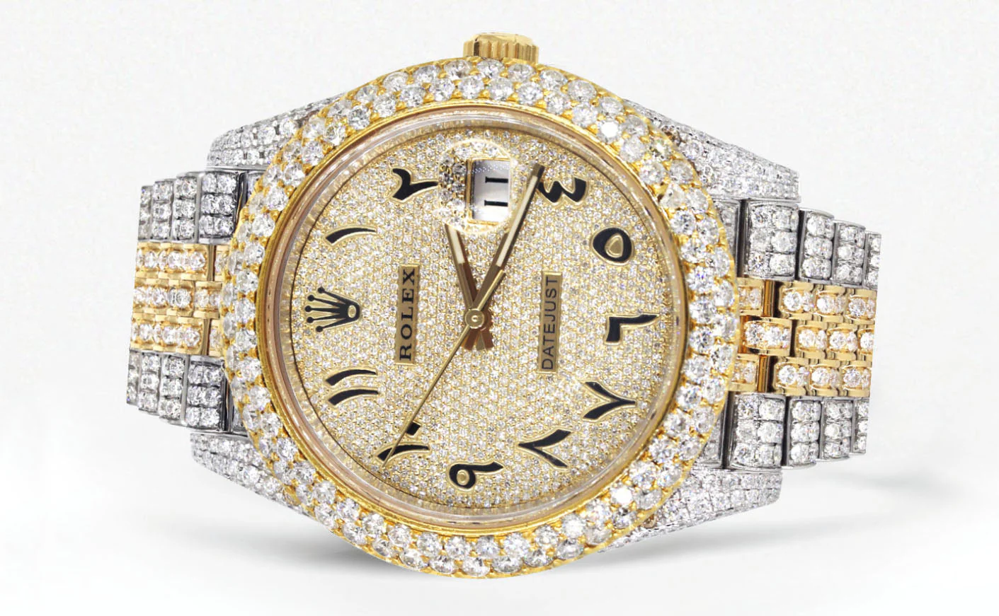 Womens Diamond Iced Out Rolex Datejust 41 | 25 Carats Of Diamonds | Custom Gold Arabic Numeral Diamond Dial | Two Tone | Two Row | Jubilee Band - Image 2