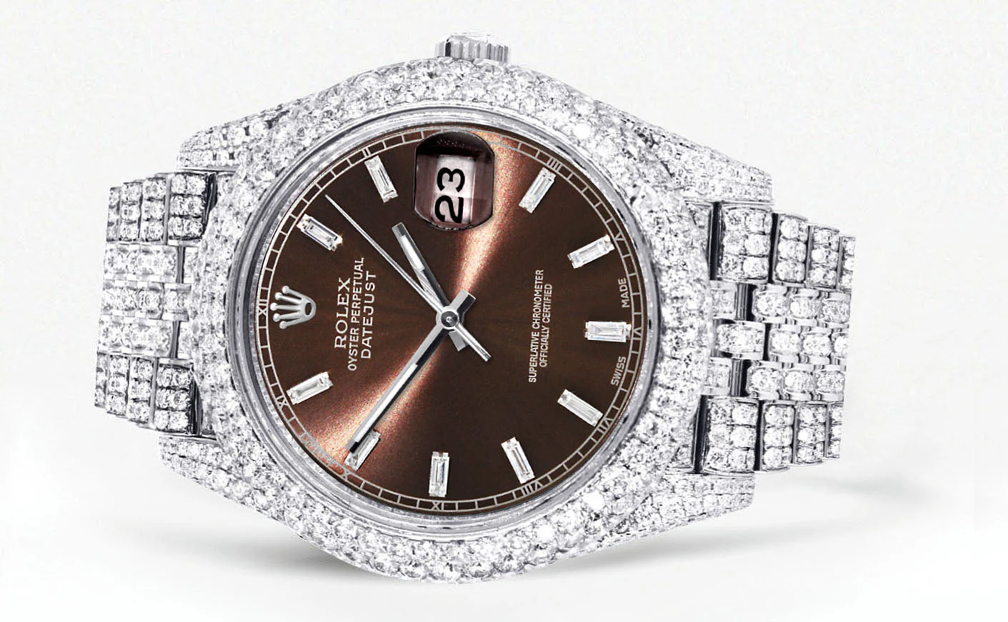 Womens Diamond Iced Out Rolex Datejust 41 | 25 Carats Of Diamonds | Morocco Brown Diamond Dial | Two Row | Jubilee Band - Image 2