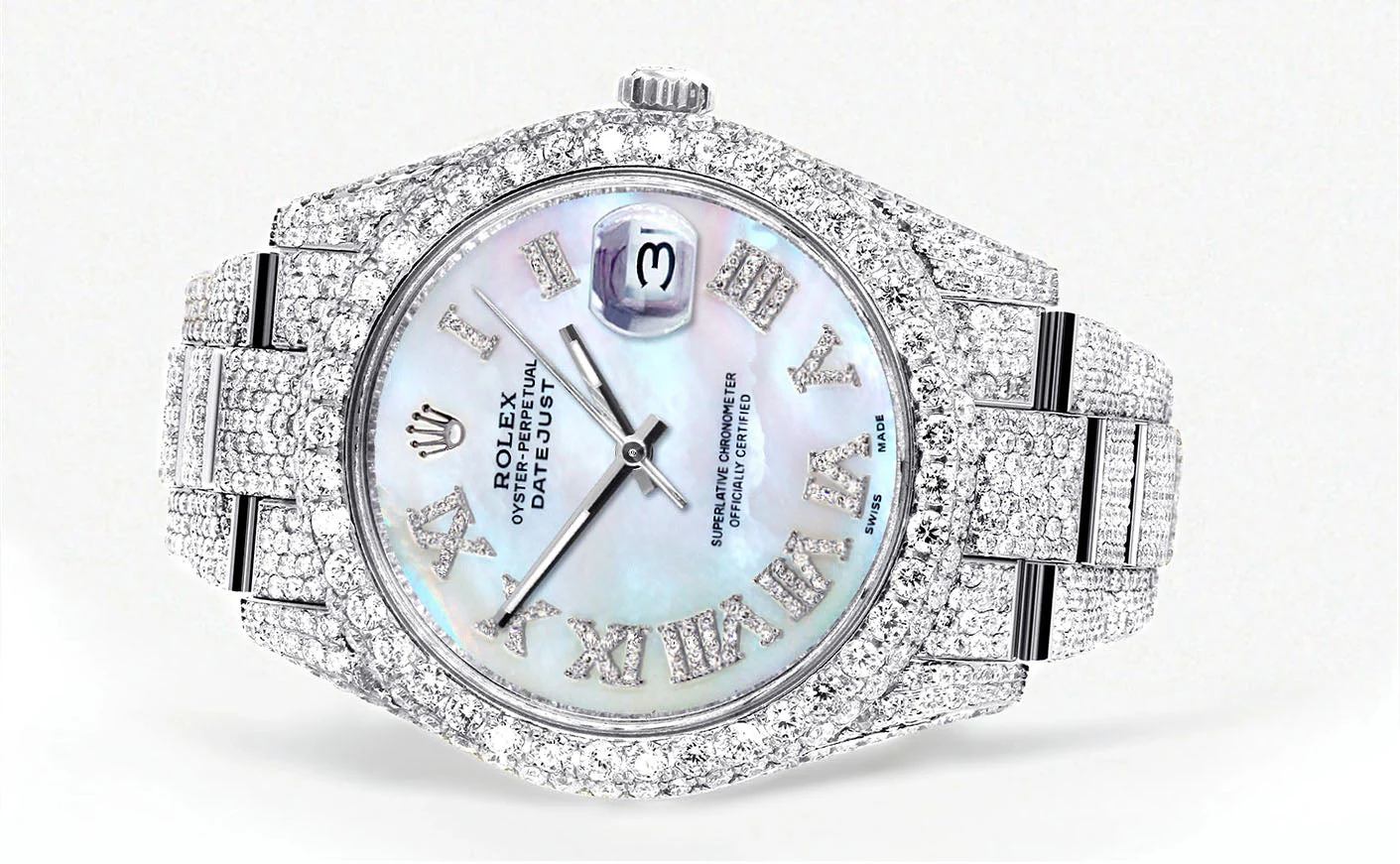 Womens Diamond Iced Out Rolex Datejust 41 | 25 Carats Of Diamonds | Mother of Pearl Dial | Two Row | Oyster Band - Image 2