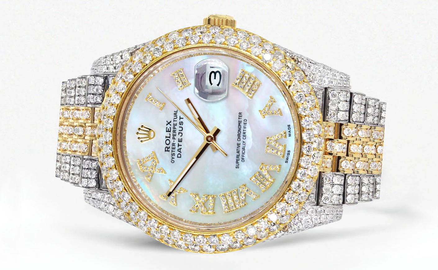 Womens Diamond Iced Out Rolex Datejust 41 | 25 Carats Of Diamonds | Mother Of Pearl Dial | Two Tone | Two Row | Jubilee Band - Image 2