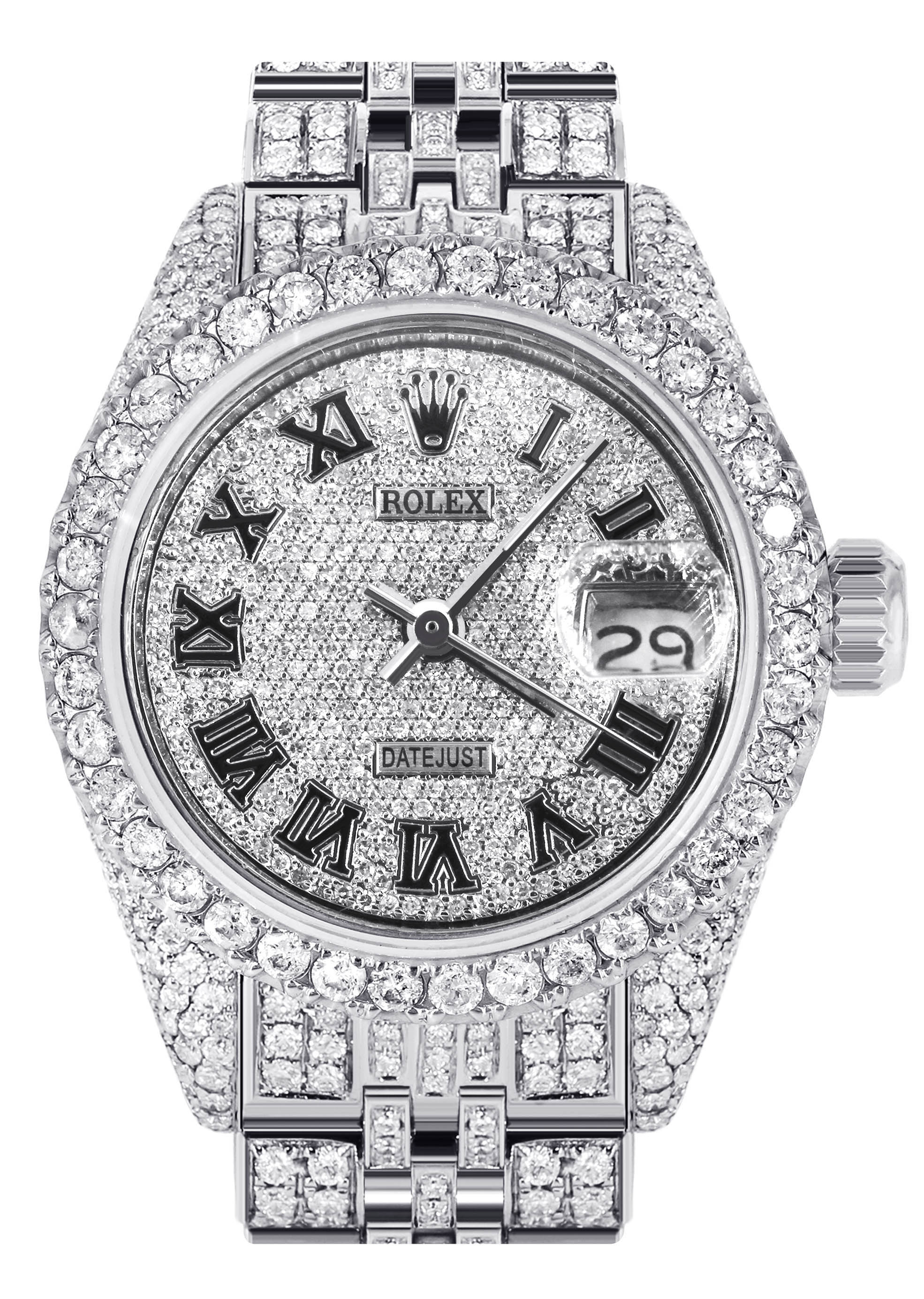 Womens Diamond Stainless Steel Rolex Watch | 26Mm | Diamond Roman Numeral Dial | Jubilee Band