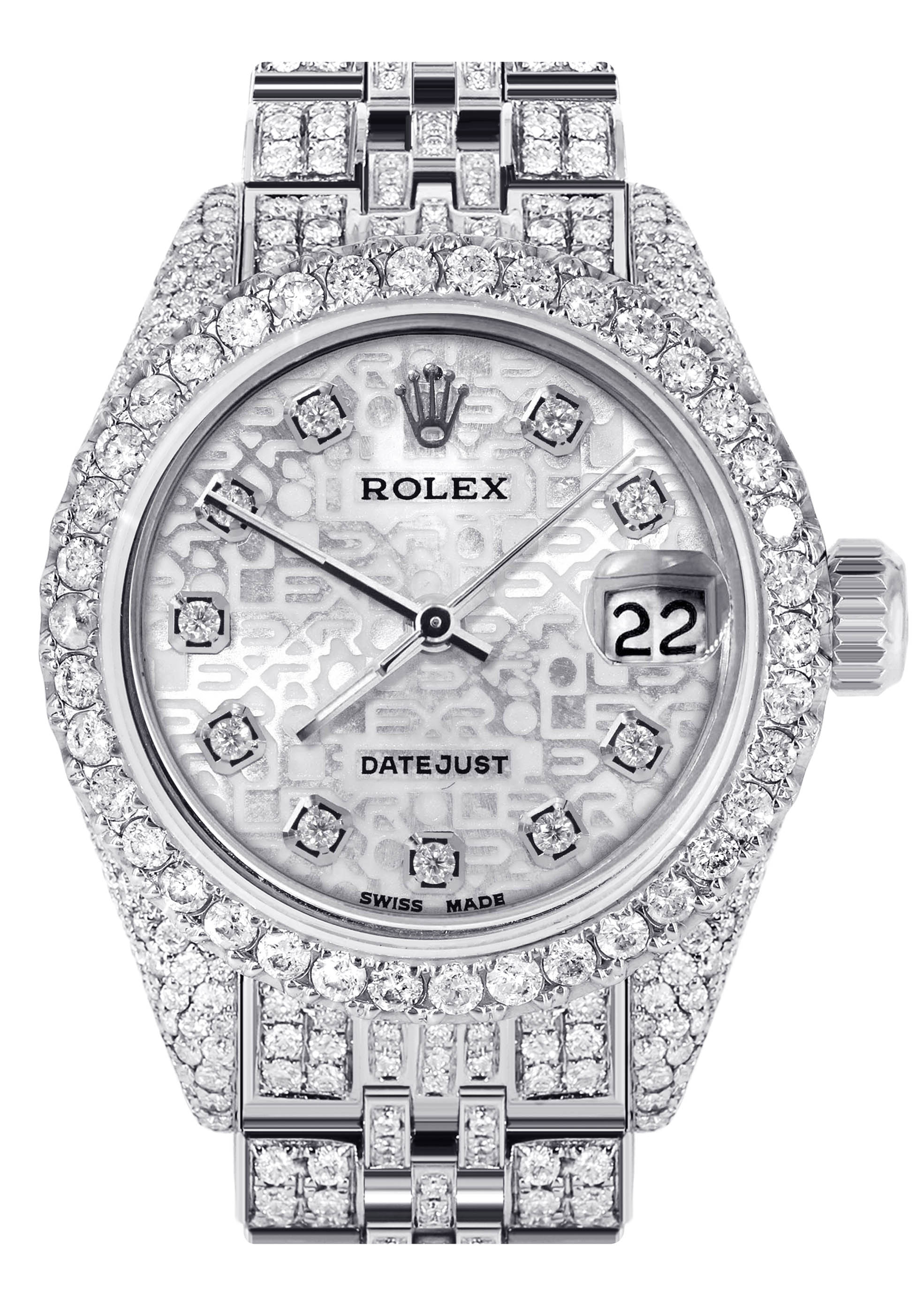Womens Diamond Stainless Steel Rolex Watch | 26Mm | Texture Dial | Jubilee Band