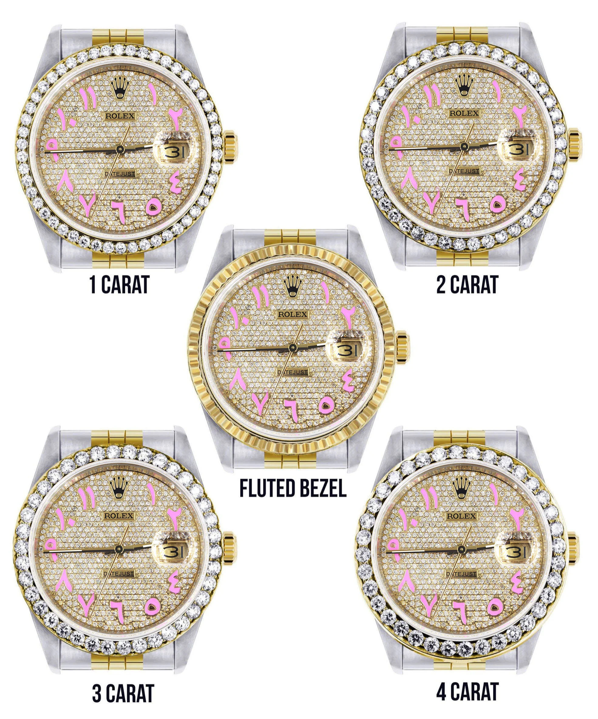 Womens Gold Rolex Watch 16233 | 36Mm | Custom Pink Arabic Full Diamond Dial | Jubilee Band - Image 3