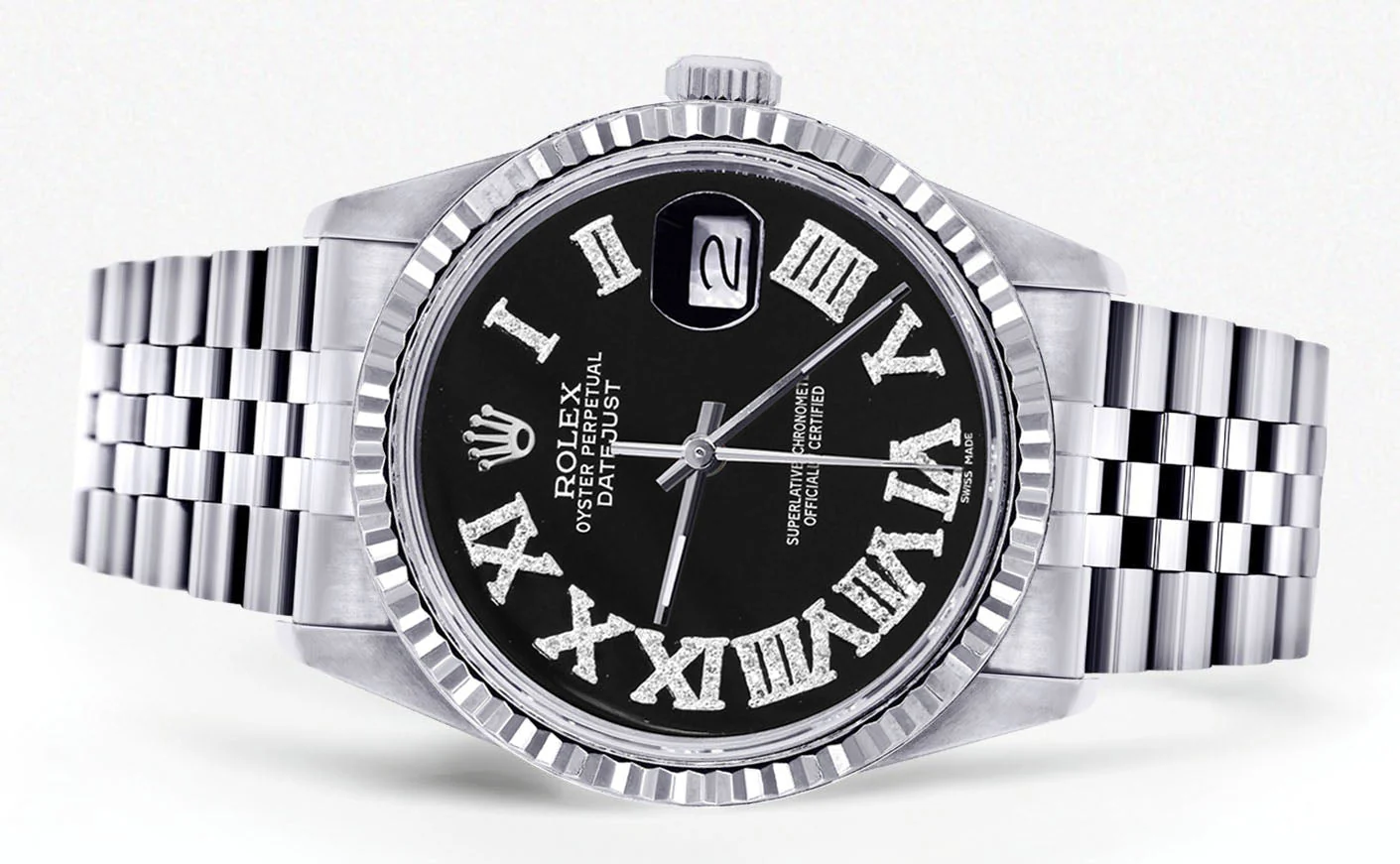 Womens Rolex Datejust Watch 16200 | Fluted Bezel | 36Mm | Black Roman Numeral Dial | Fluted Bezel | Jubilee Band - Image 2