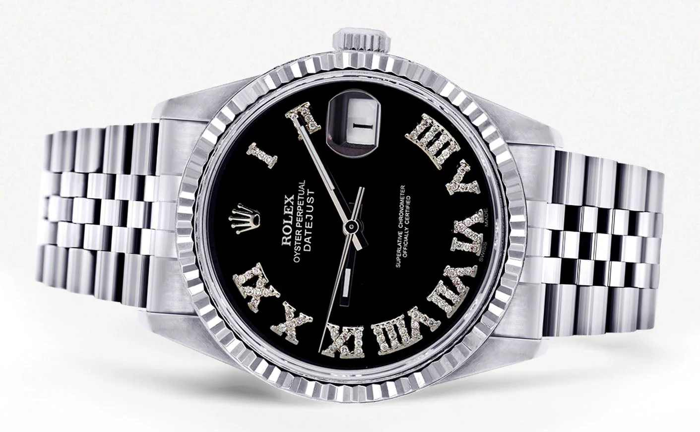 Womens Rolex Datejust Watch 16200 | Fluted Bezel | 36Mm | Black Roman Numeral Dial | Fluted Bezel | Jubilee Band - Image 2