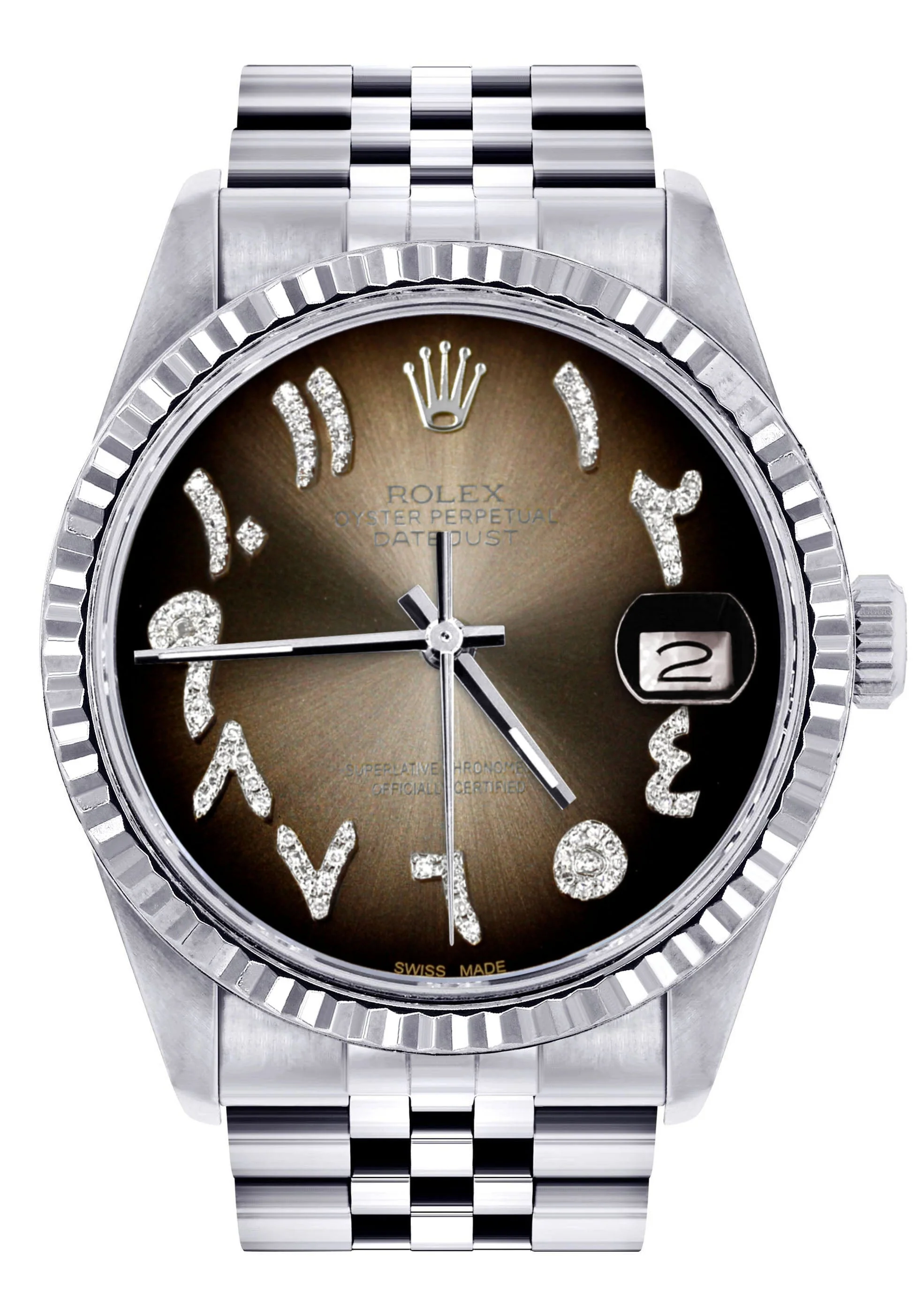 Womens Rolex Datejust Watch 16200 | Fluted Bezel | 36Mm | Brown Arabic Dial | Fluted Bezel | Jubilee Band