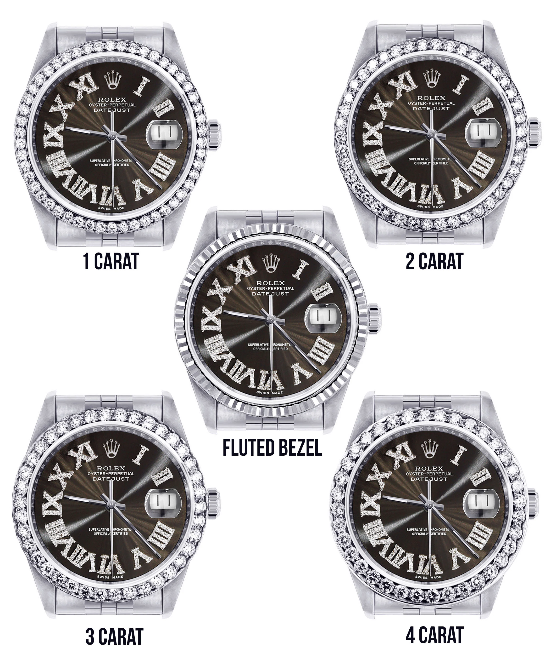 Womens Rolex Datejust Watch 16200 | 36Mm | Custom Dark Brown Roman Numeral Dial | Jubilee Band - Image 3