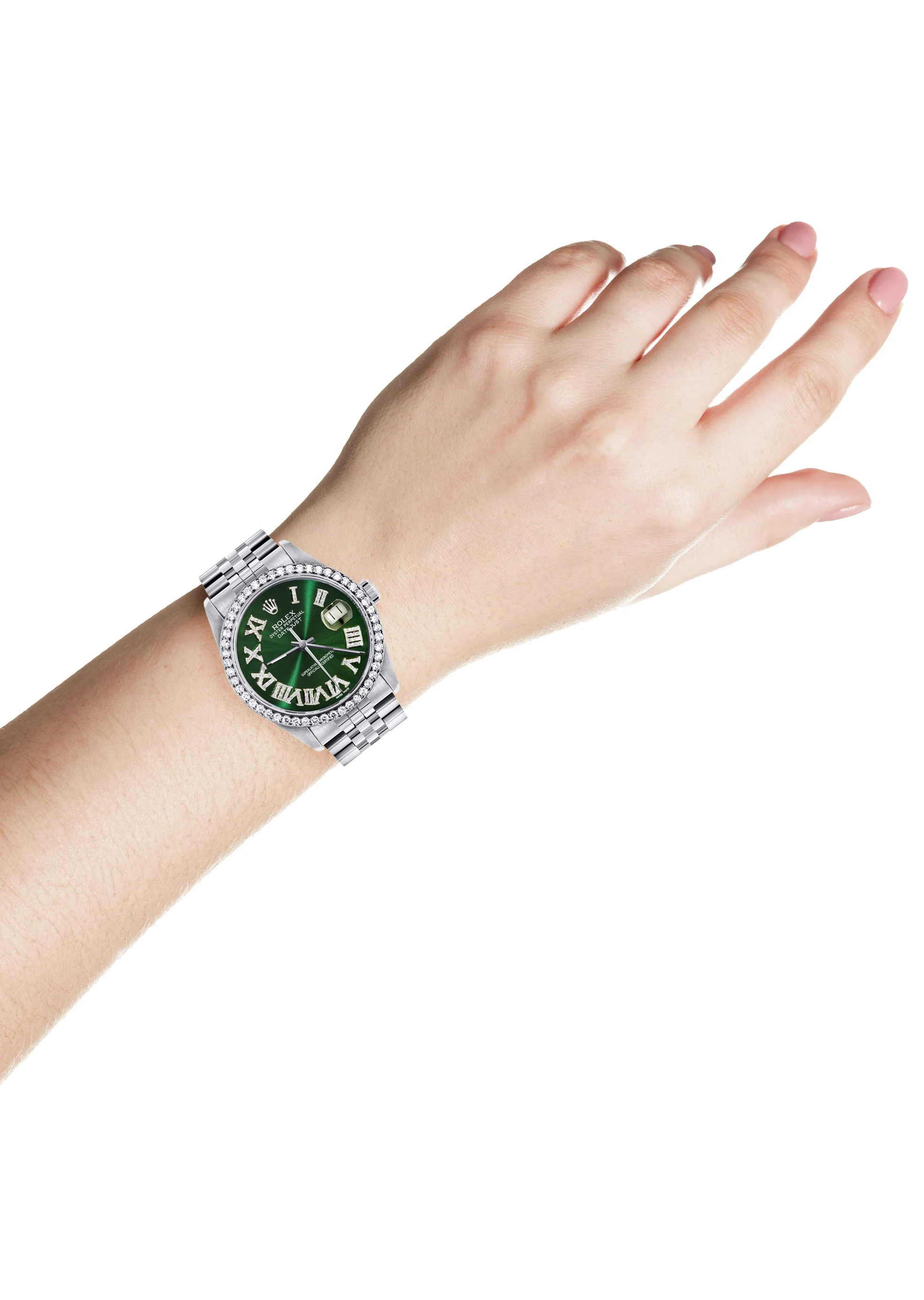 Womens Rolex Datejust Watch 16200 | 36Mm | Custom Green Roman Numeral Dial | Jubilee Band - Image 4