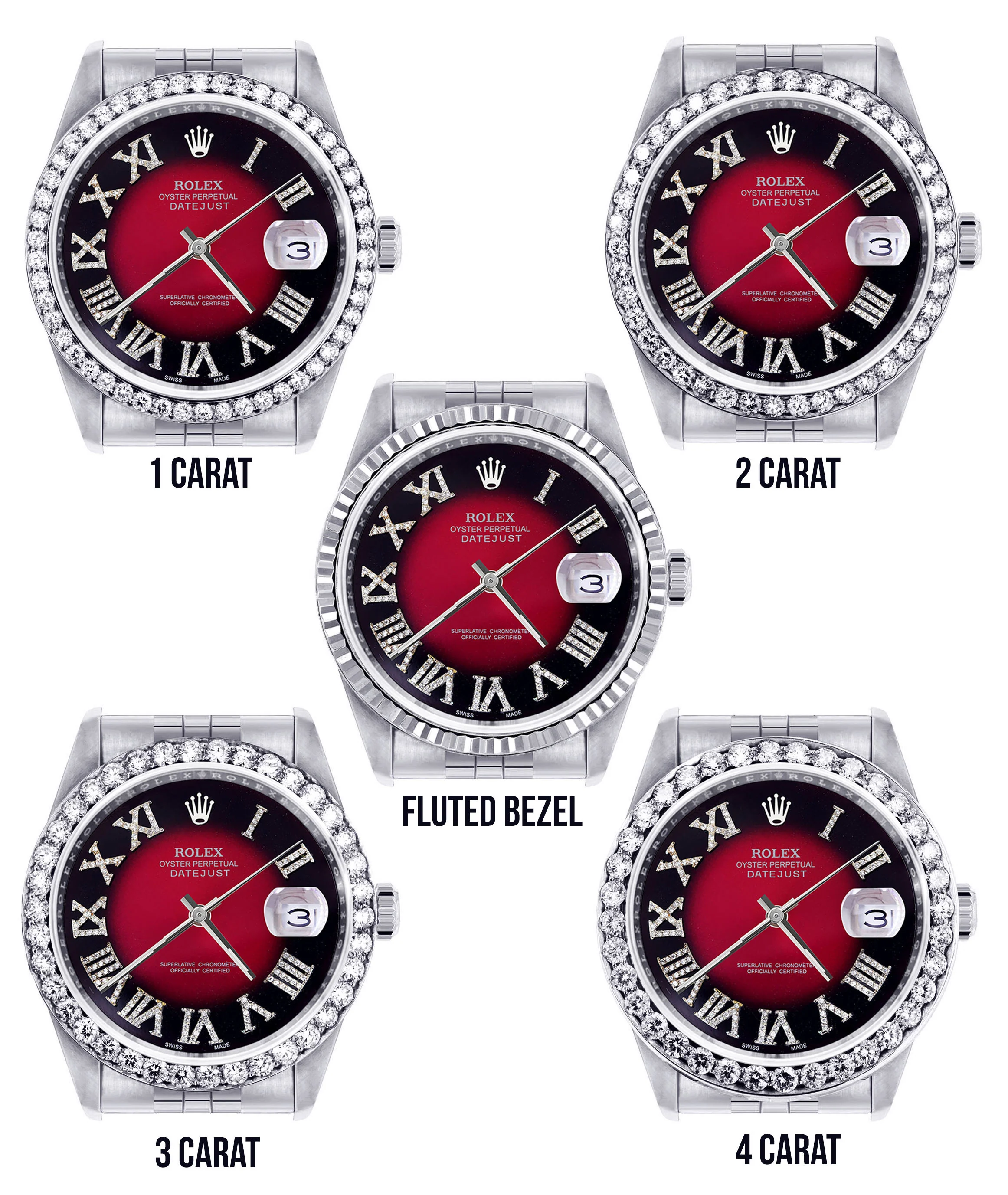 Womens Rolex Datejust Watch 16200 | 36Mm | Diamond Red Roman Numeral Dial | Jubilee Band - Image 3