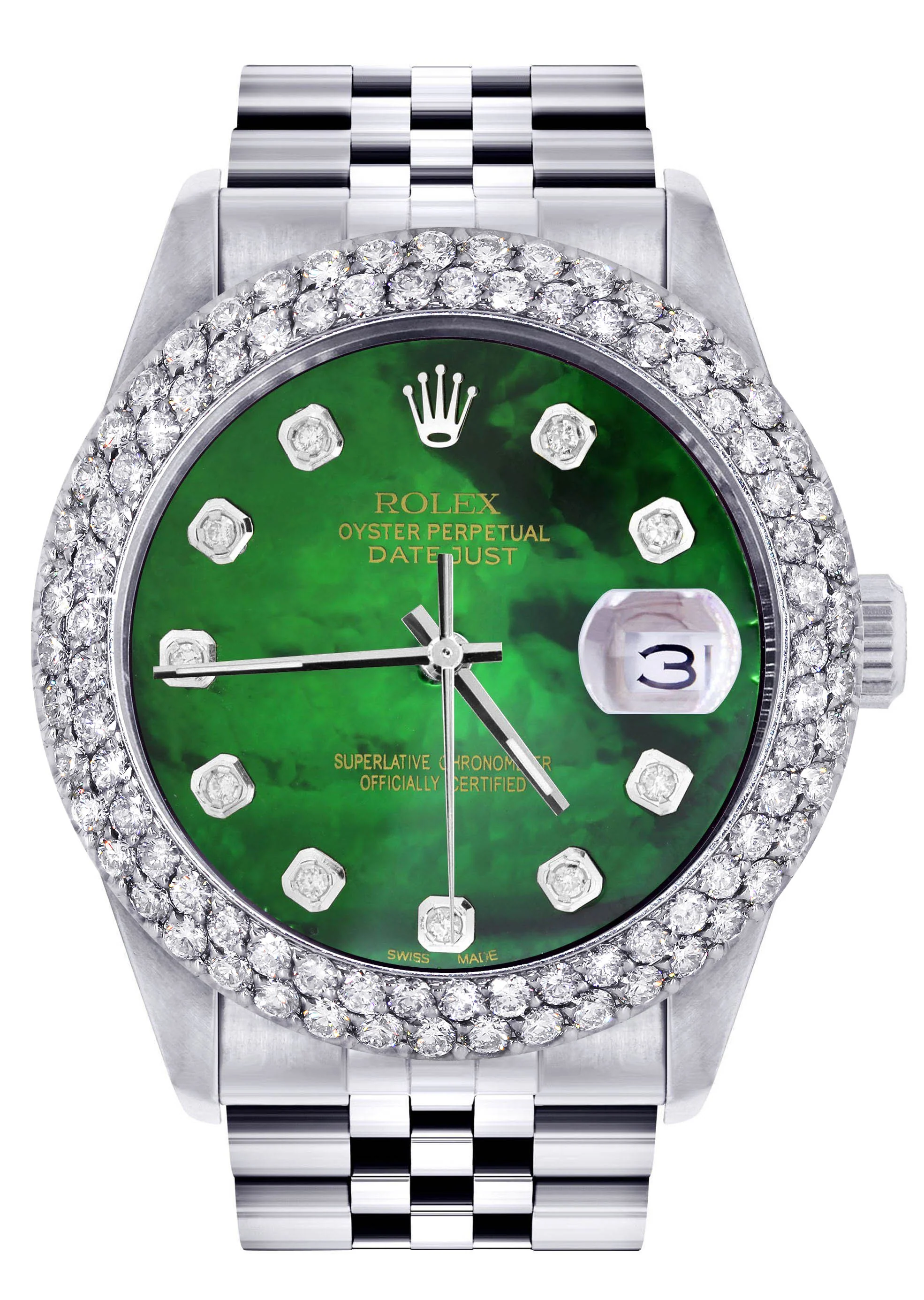 Womens Rolex Datejust Watch 16200 | 36Mm | Green Mother of Pearl Dial | Two Row 4.25 Carat Bezel | Jubilee Band
