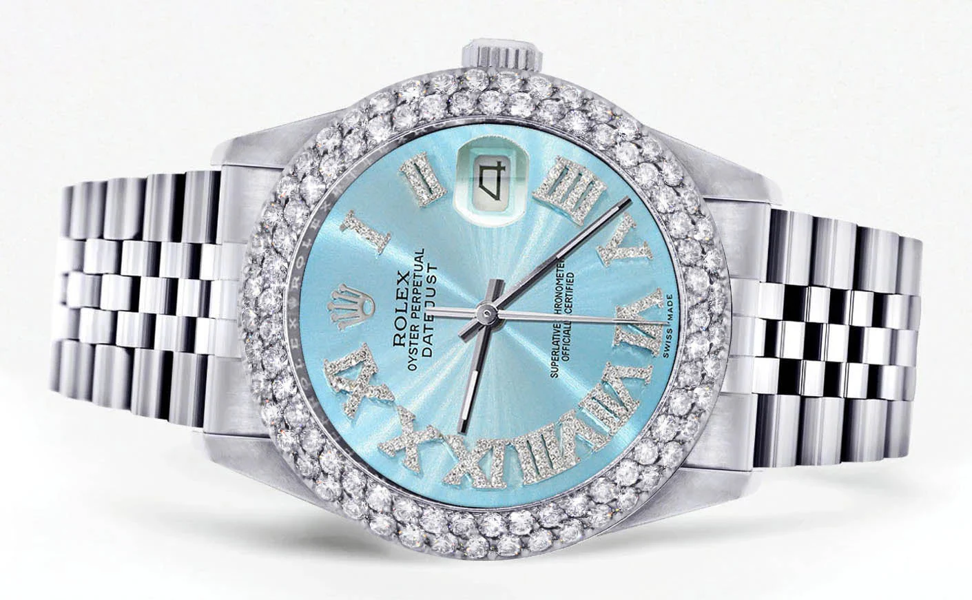 Womens Rolex Datejust Watch 16200 | 36Mm | Light Blue Roman Numeral Dial | Two Row 4.25 Carat Bezel | Jubilee Band - Image 2