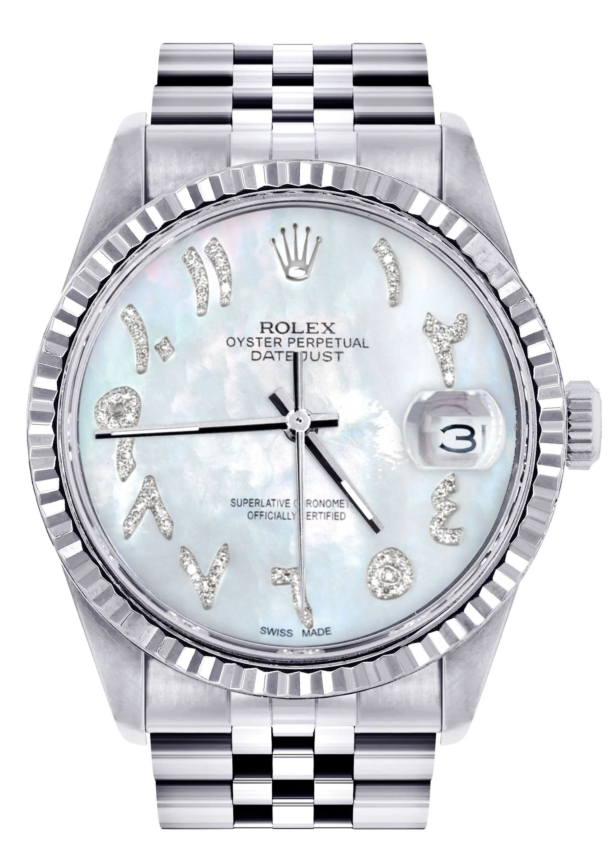 Womens Rolex Datejust Watch 16200 | Fluted Bezel | 36Mm | Mother of Pearl Arabic Dial | Fluted Bezel | Jubilee Band
