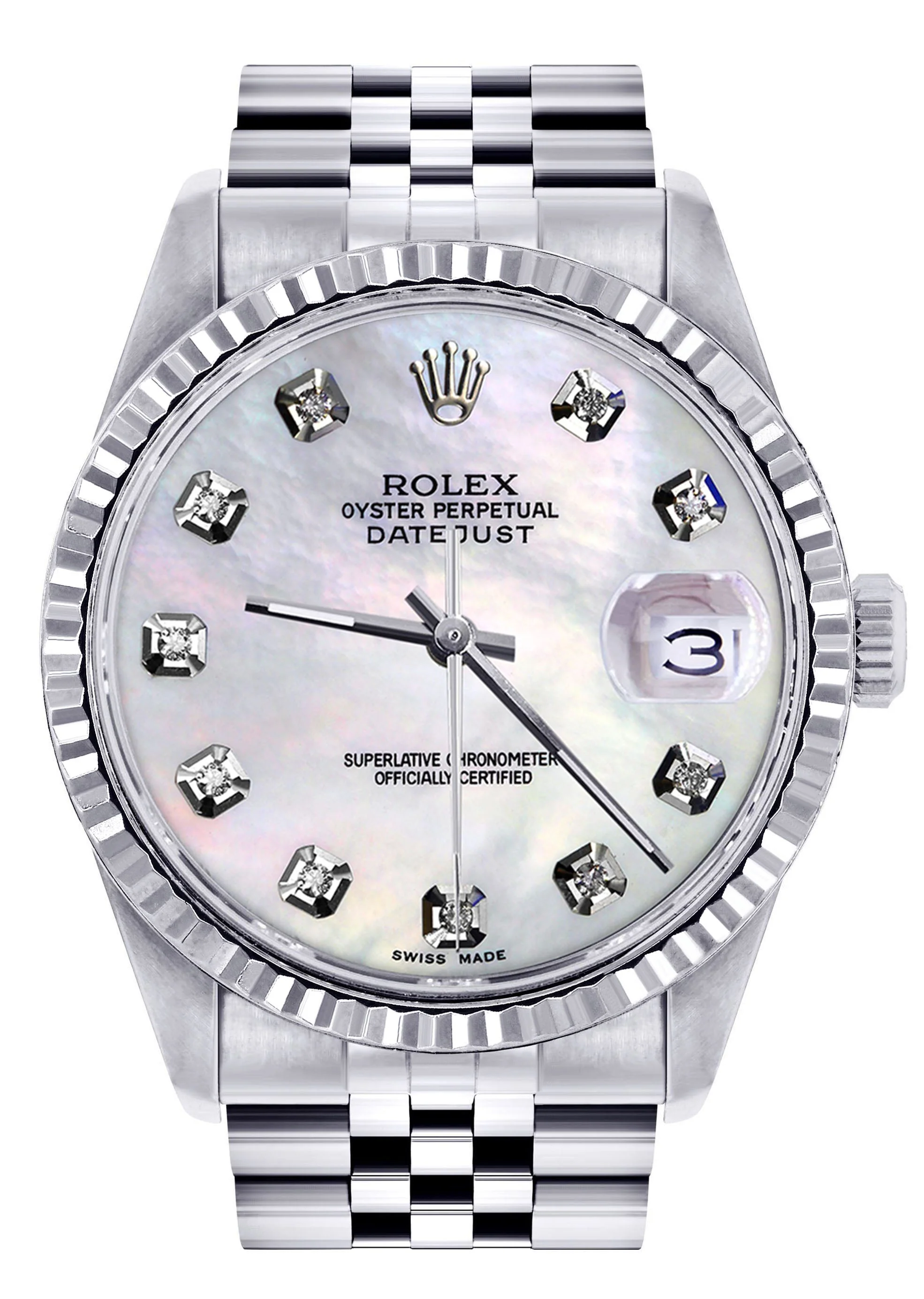 Womens Rolex Datejust Watch 16200 | Fluted Bezel | 36Mm | Mother of Pearl Dial | Fluted Bezel | Jubilee Band