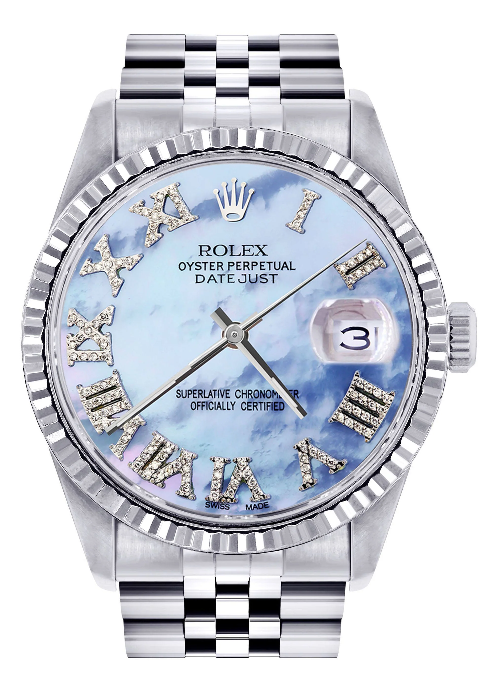 Womens Rolex Datejust Watch 16200 | Fluted Bezel | 36Mm | Mother of Pearl Roman Numeral Dial | Fluted Bezel | Jubilee Band