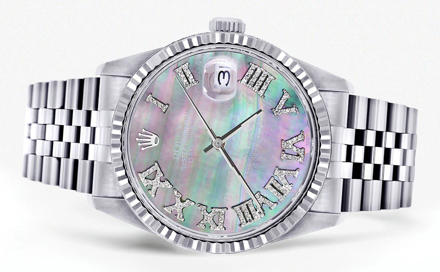 Womens Rolex Datejust Watch 16200 | Fluted Bezel | 36Mm | Mother of Pearl Roman Numeral Dial | Fluted Bezel | Jubilee Band - Image 2