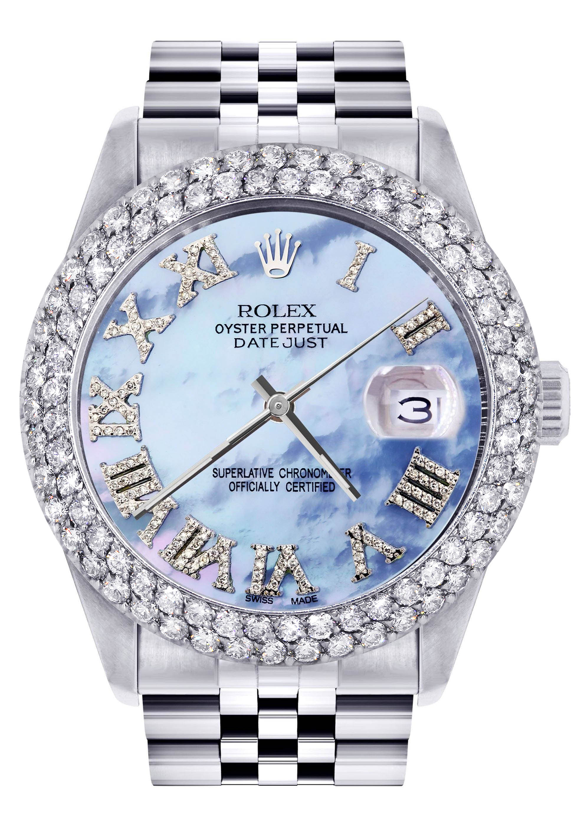 Womens Rolex Datejust Watch 16200 | 36Mm | Mother of Pearl Roman Numeral Dial | Two Row 4.25 Carat Bezel | Jubilee Band