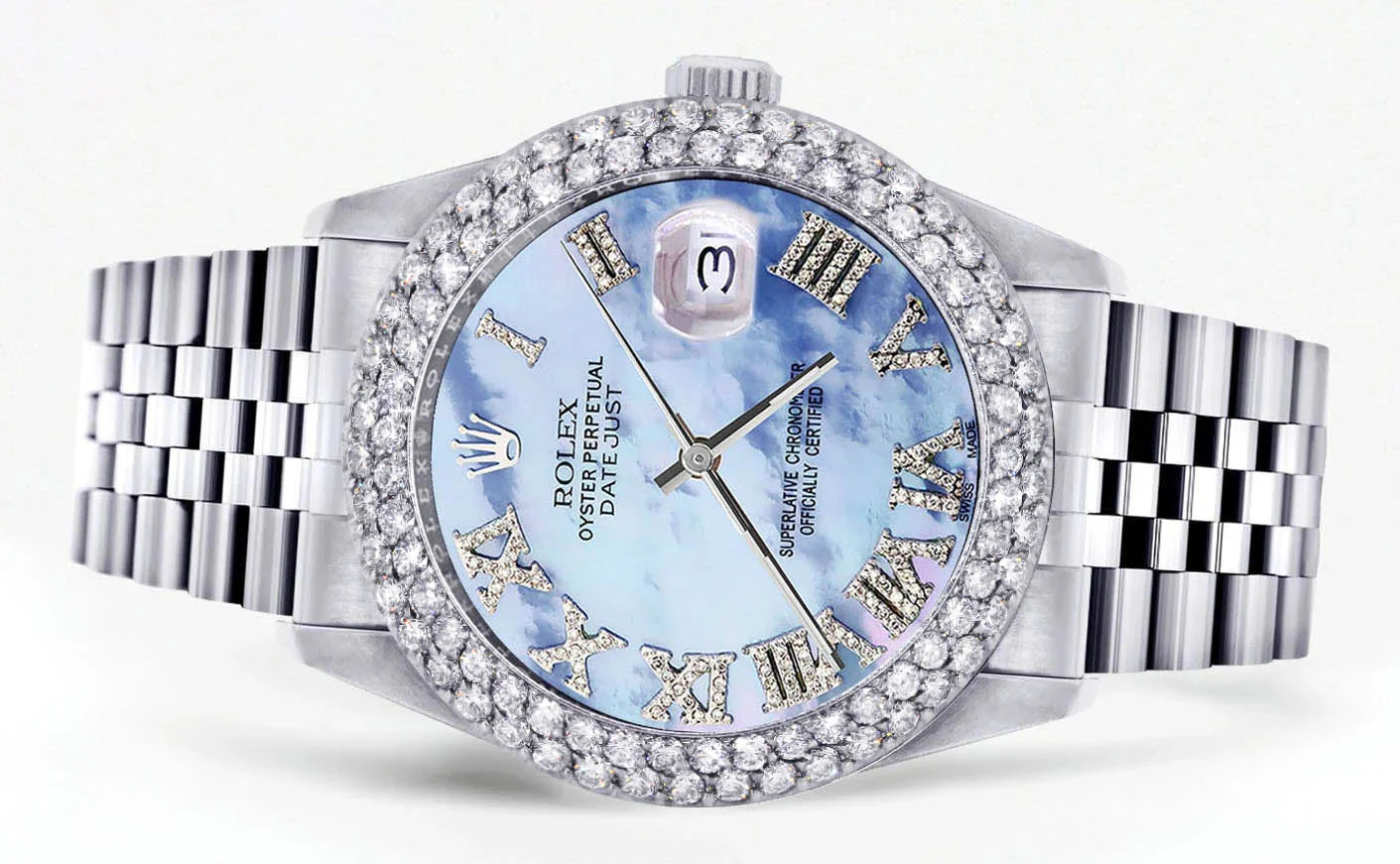 Womens Rolex Datejust Watch 16200 | 36Mm | Mother of Pearl Roman Numeral Dial | Two Row 4.25 Carat Bezel | Jubilee Band - Image 2
