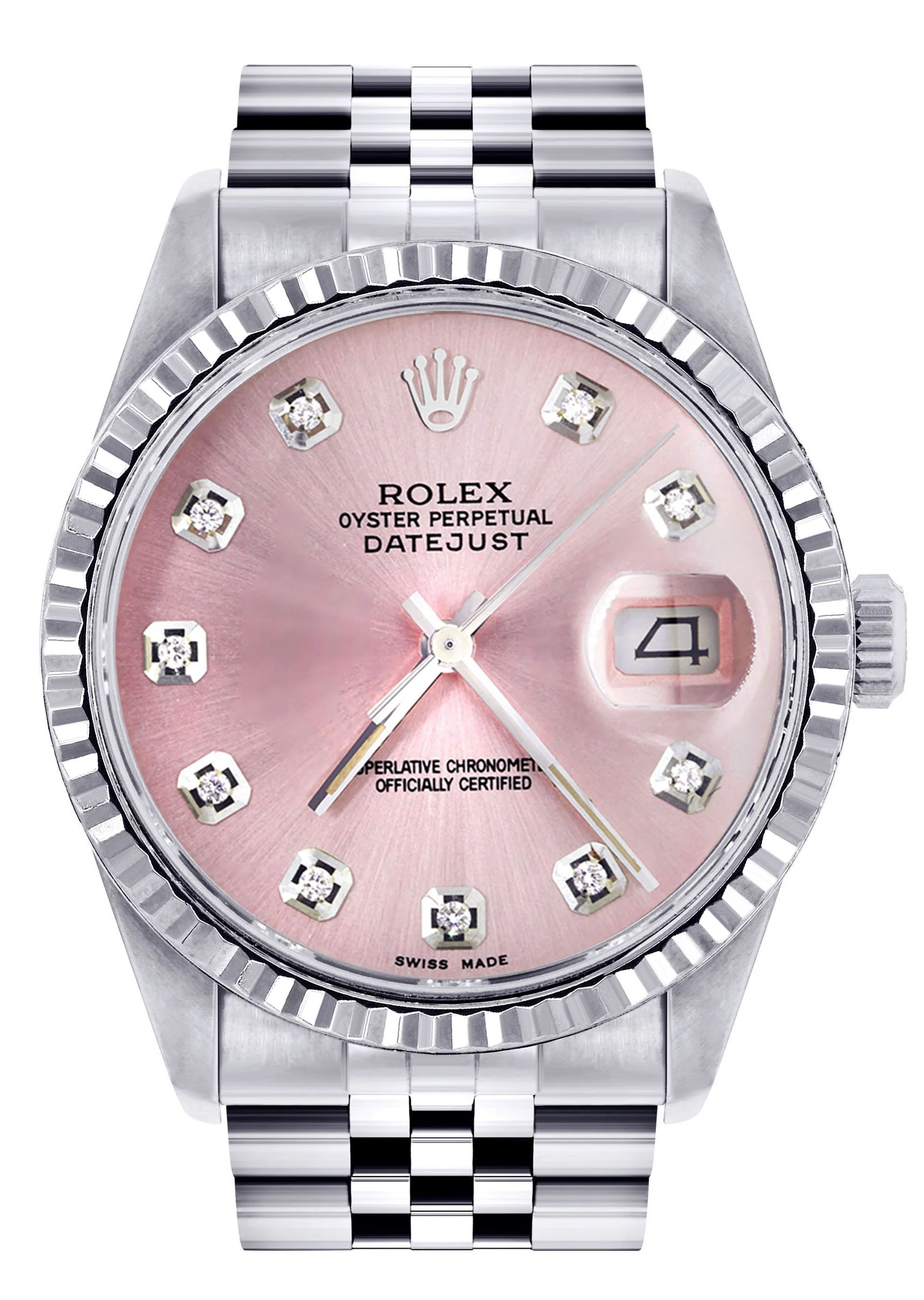 Womens Rolex Datejust Watch 16200 | Fluted Bezel | 36Mm | Pink Dial | Fluted Bezel | Jubilee Band