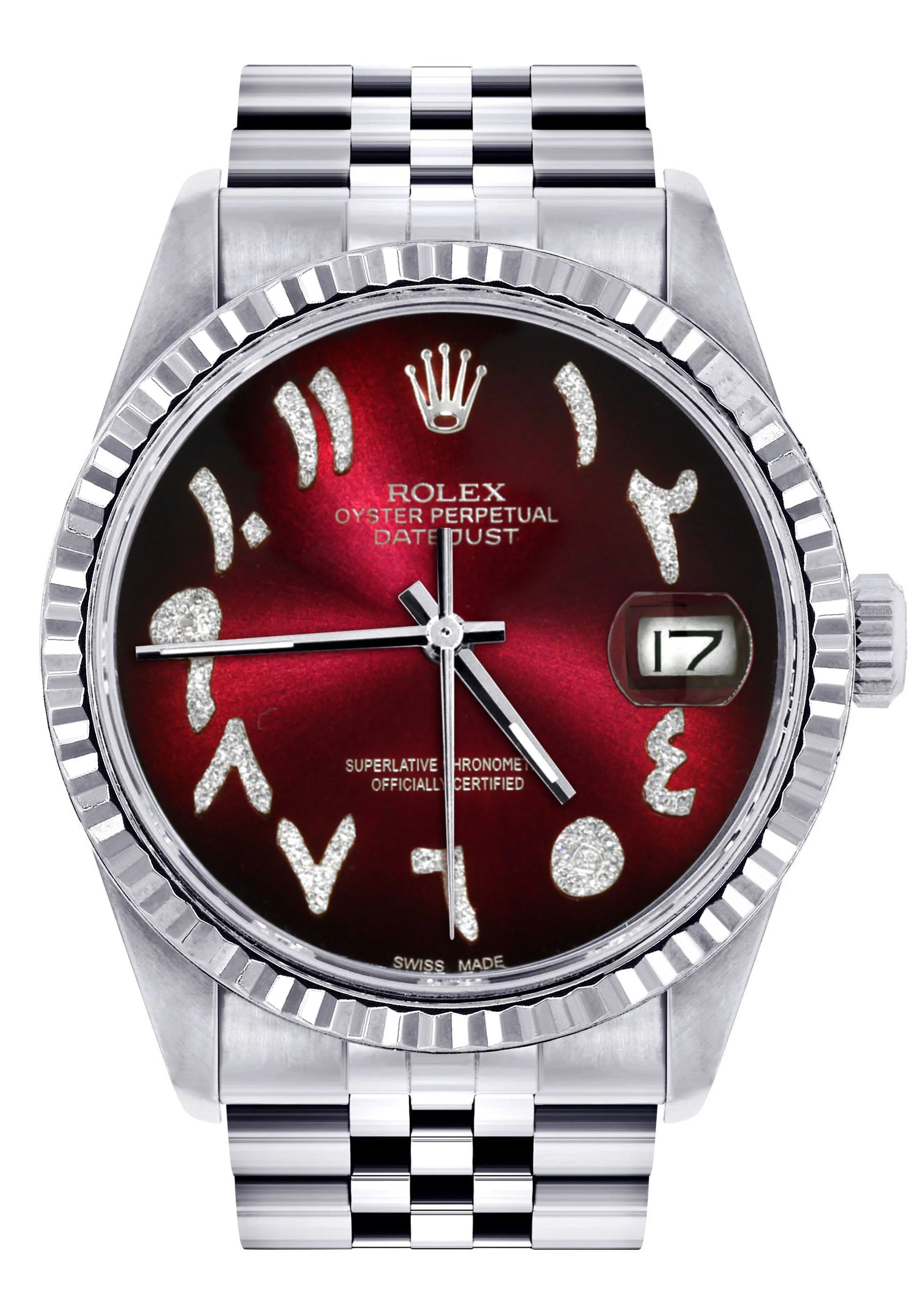 Womens Rolex Datejust Watch 16200  | 36Mm | Red Black Arabic Dial | Fluted Bezel | Jubilee Band