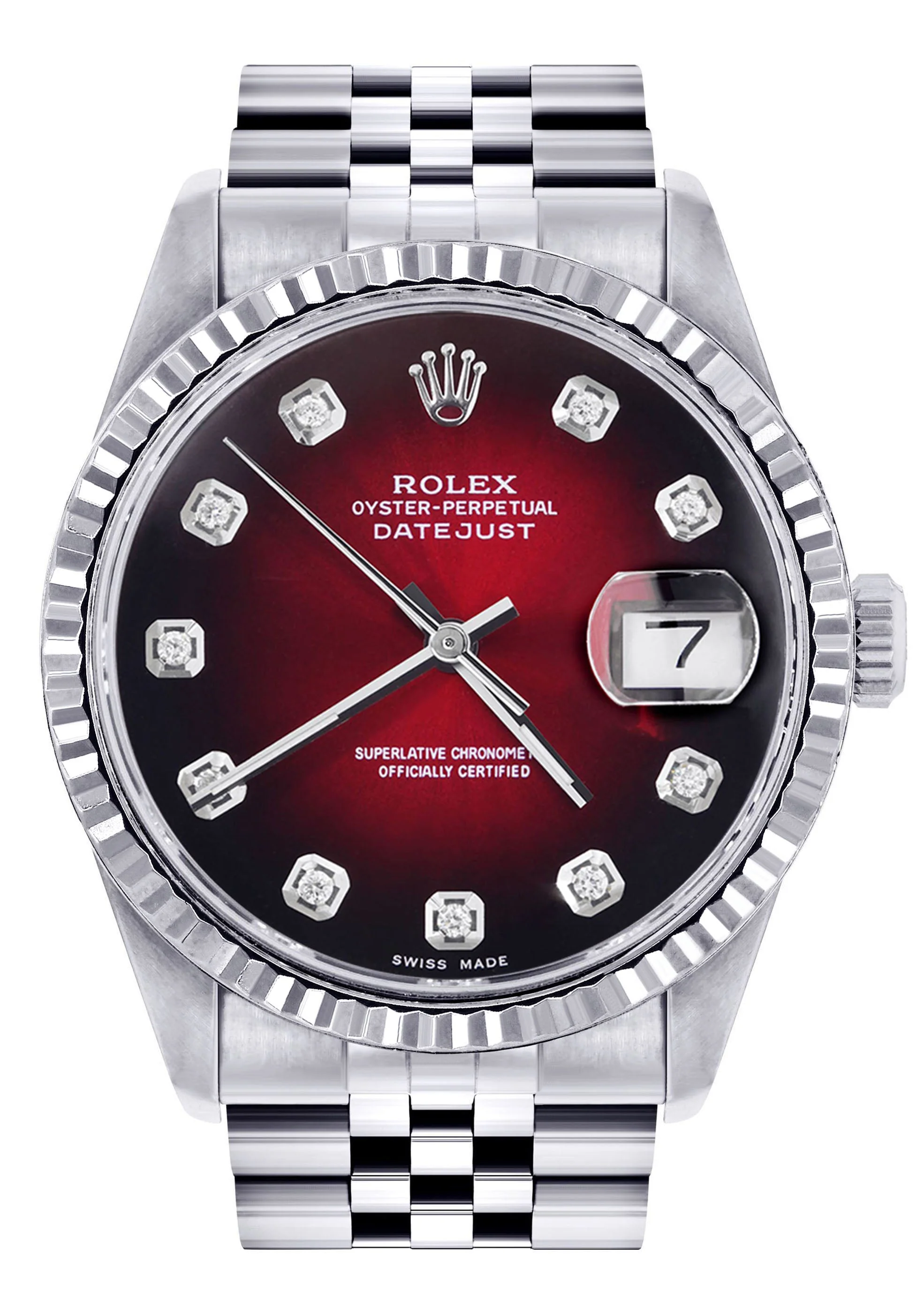 Womens Rolex Datejust Watch 16200 | 36Mm | Red Black Dial | Fluted Bezel | Jubilee Band