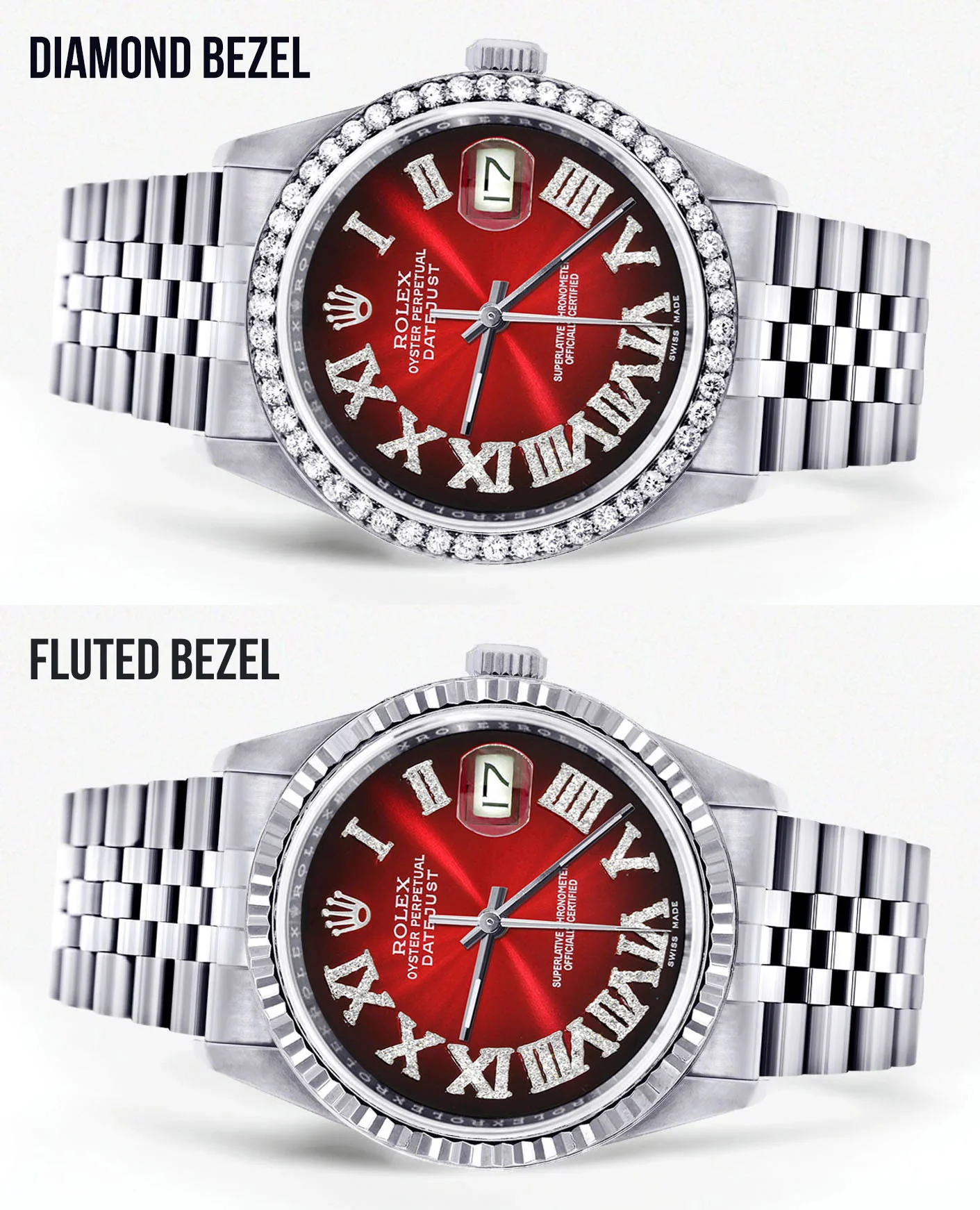 Womens Rolex Datejust Watch 16200 | 36Mm | Red Black Roman Numeral Dial | Jubilee Band - Image 2