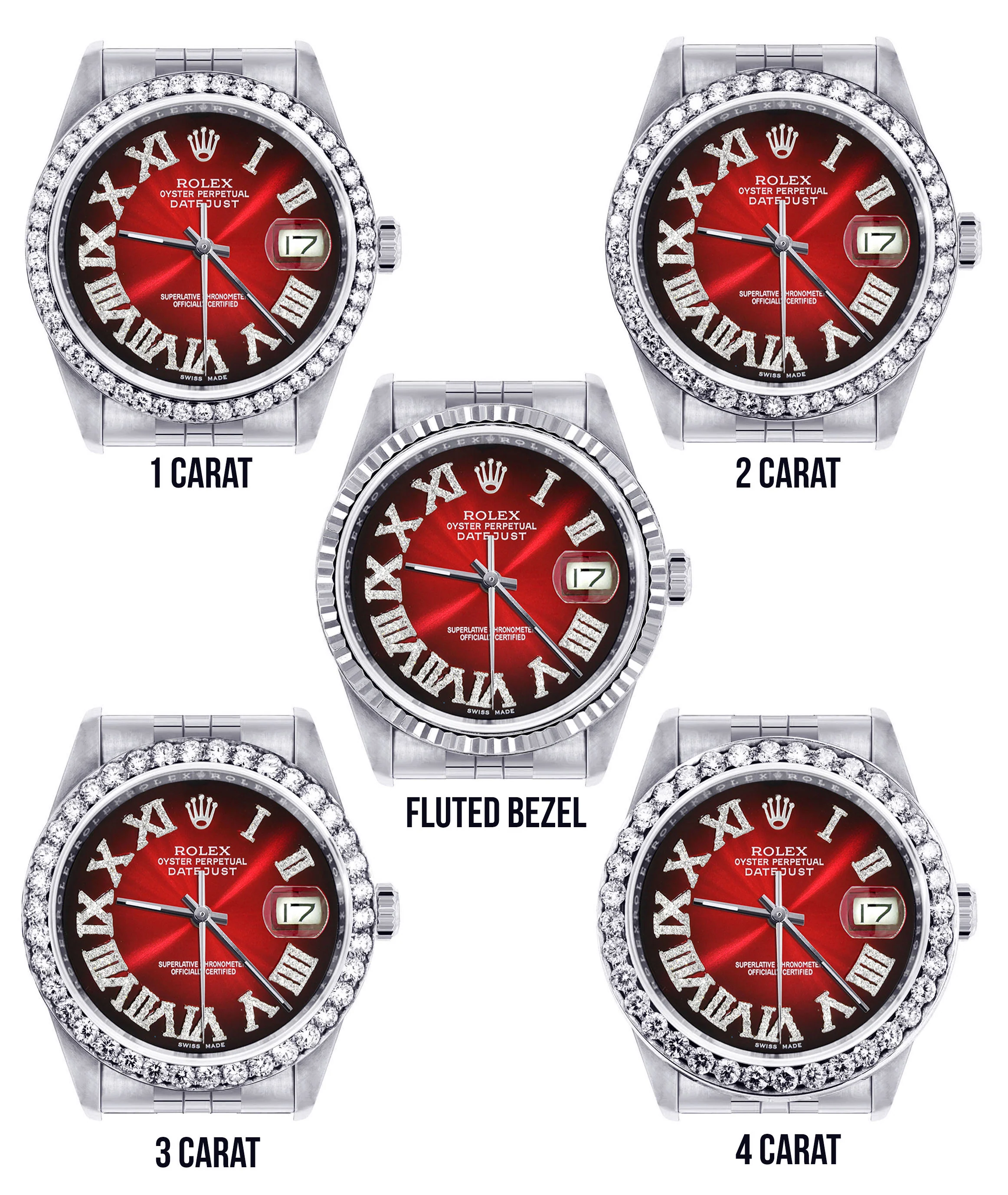 Womens Rolex Datejust Watch 16200 | 36Mm | Red Black Roman Numeral Dial | Jubilee Band - Image 3