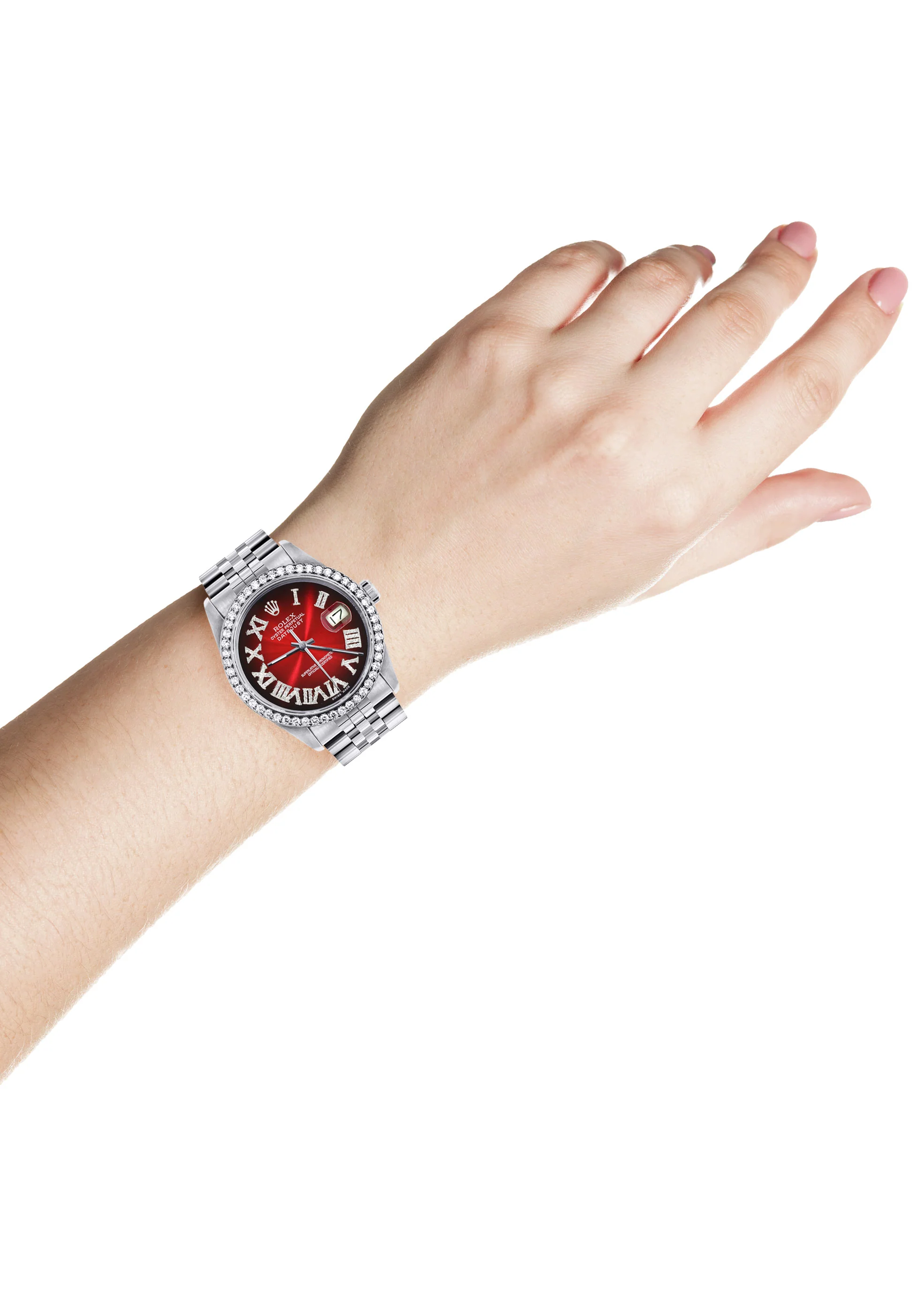 Womens Rolex Datejust Watch 16200 | 36Mm | Red Black Roman Numeral Dial | Jubilee Band - Image 4