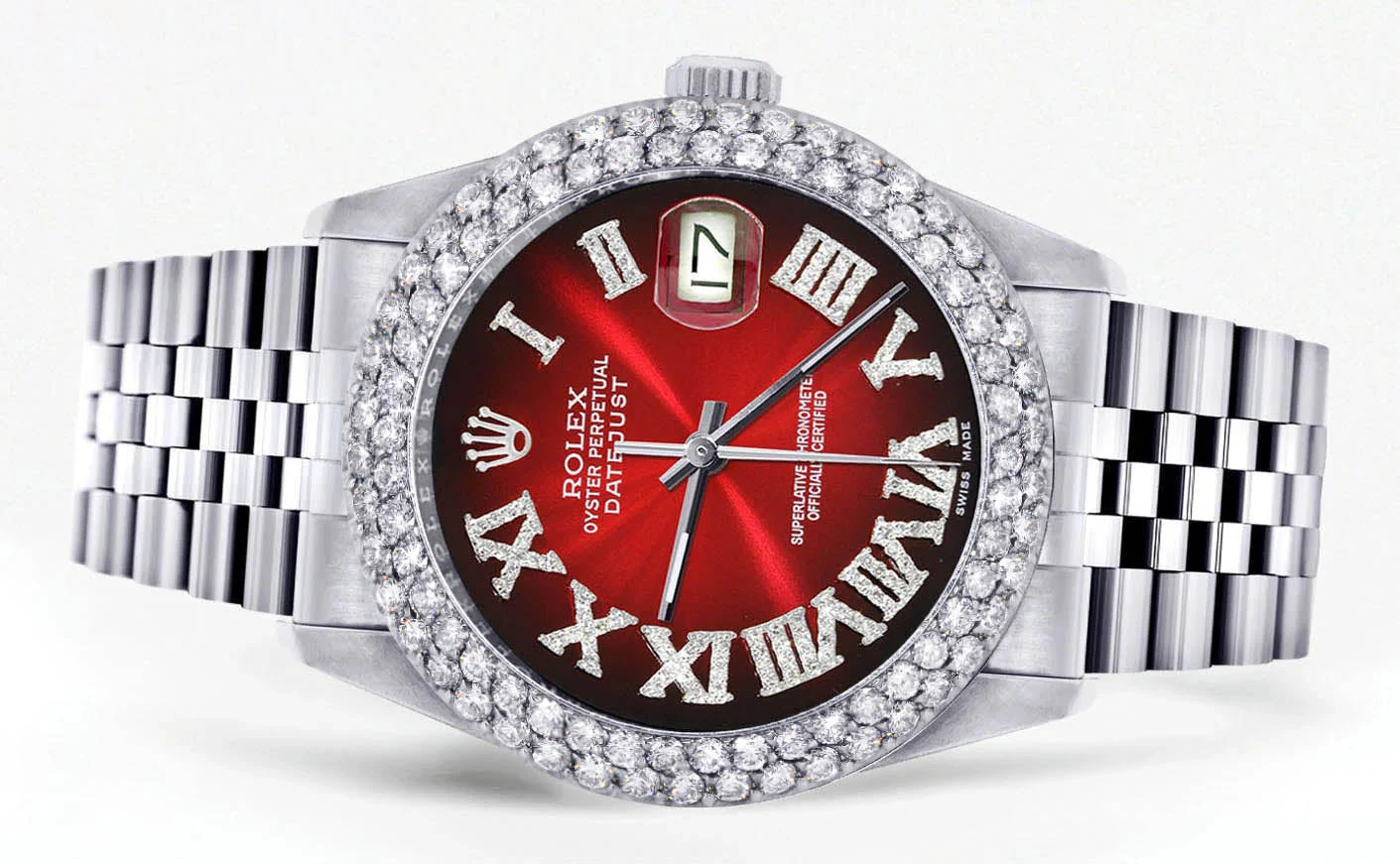 Womens Rolex Datejust Watch 16200 | 36Mm | Red Black Roman Numeral Dial | Two Row 4.25 Carat Bezel | Jubilee Band - Image 2